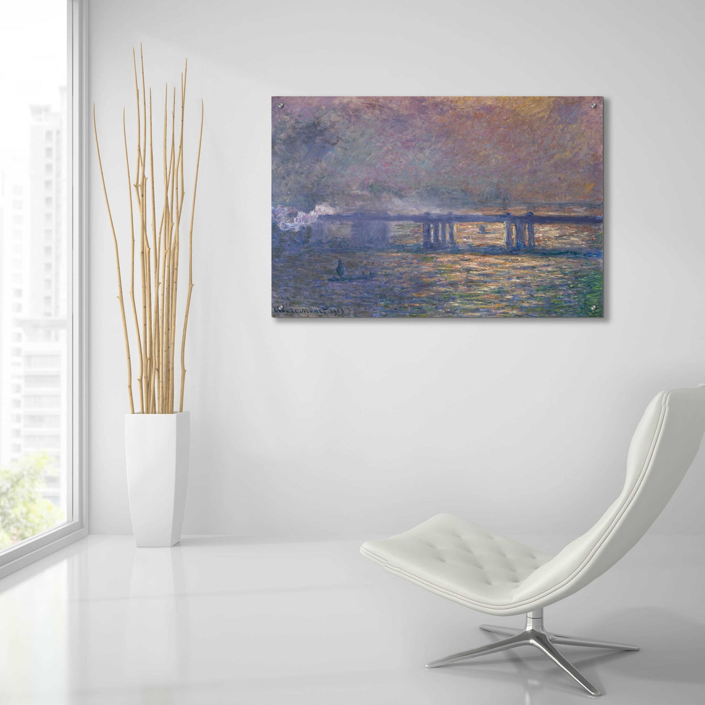 Epic Art 'Charing Cross Bridge' by Claude Monet, Acrylic Glass Wall Art,36x24