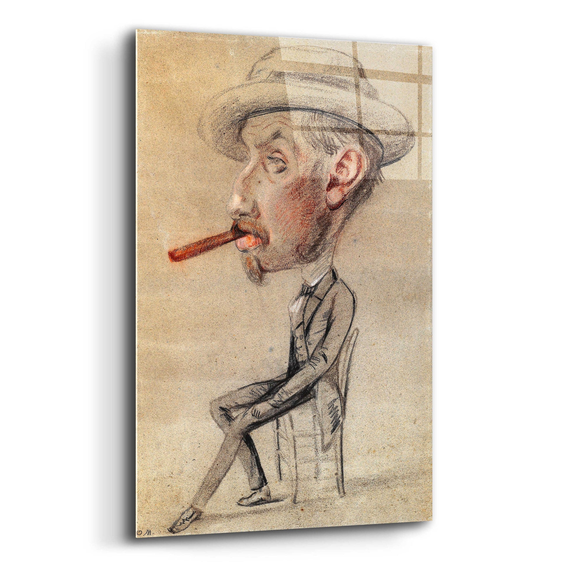 Epic Art 'Caricature Of A Man With A Big Cigar' by Claude Monet, Acrylic Glass Wall Art,12x16