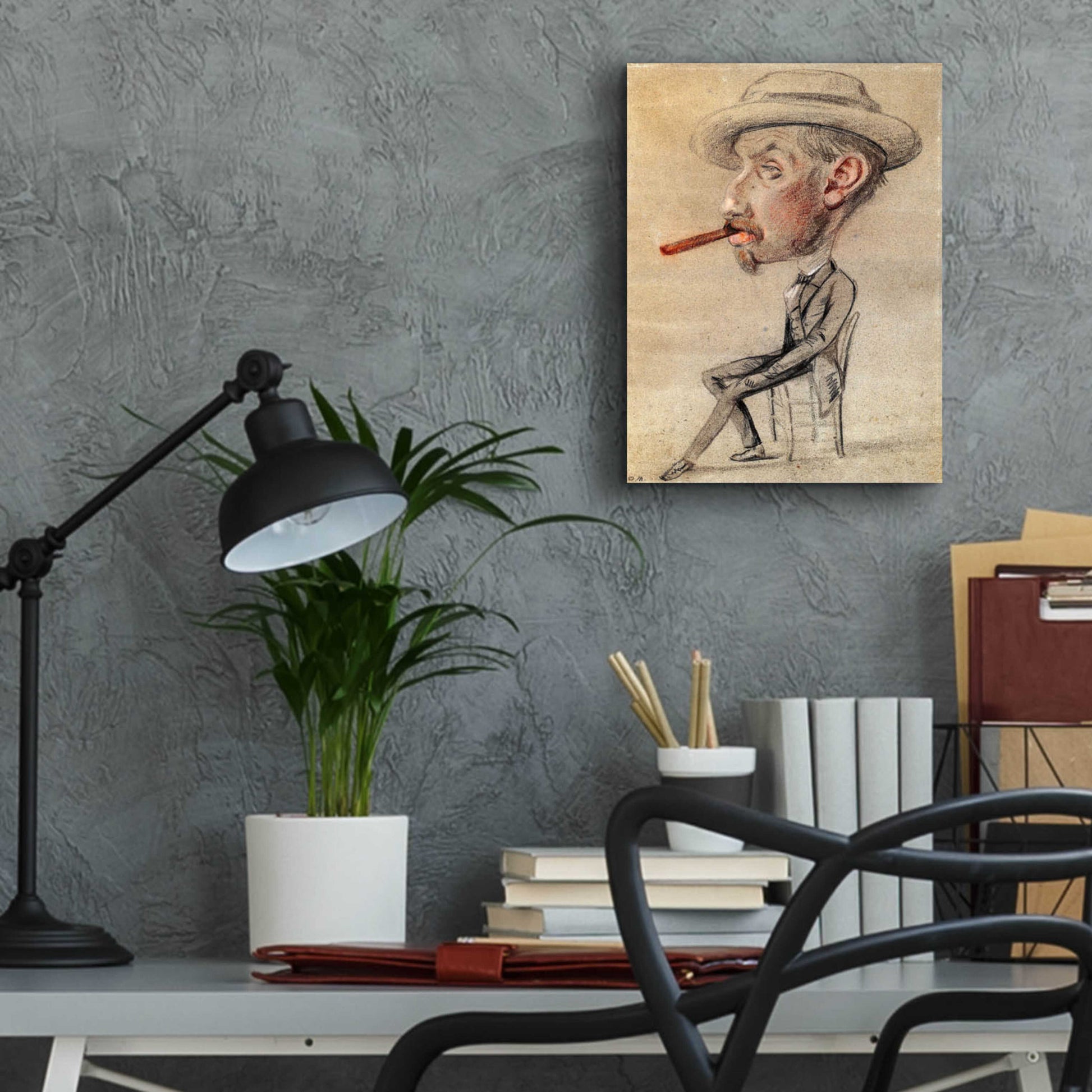 Epic Art 'Caricature Of A Man With A Big Cigar' by Claude Monet, Acrylic Glass Wall Art,12x16