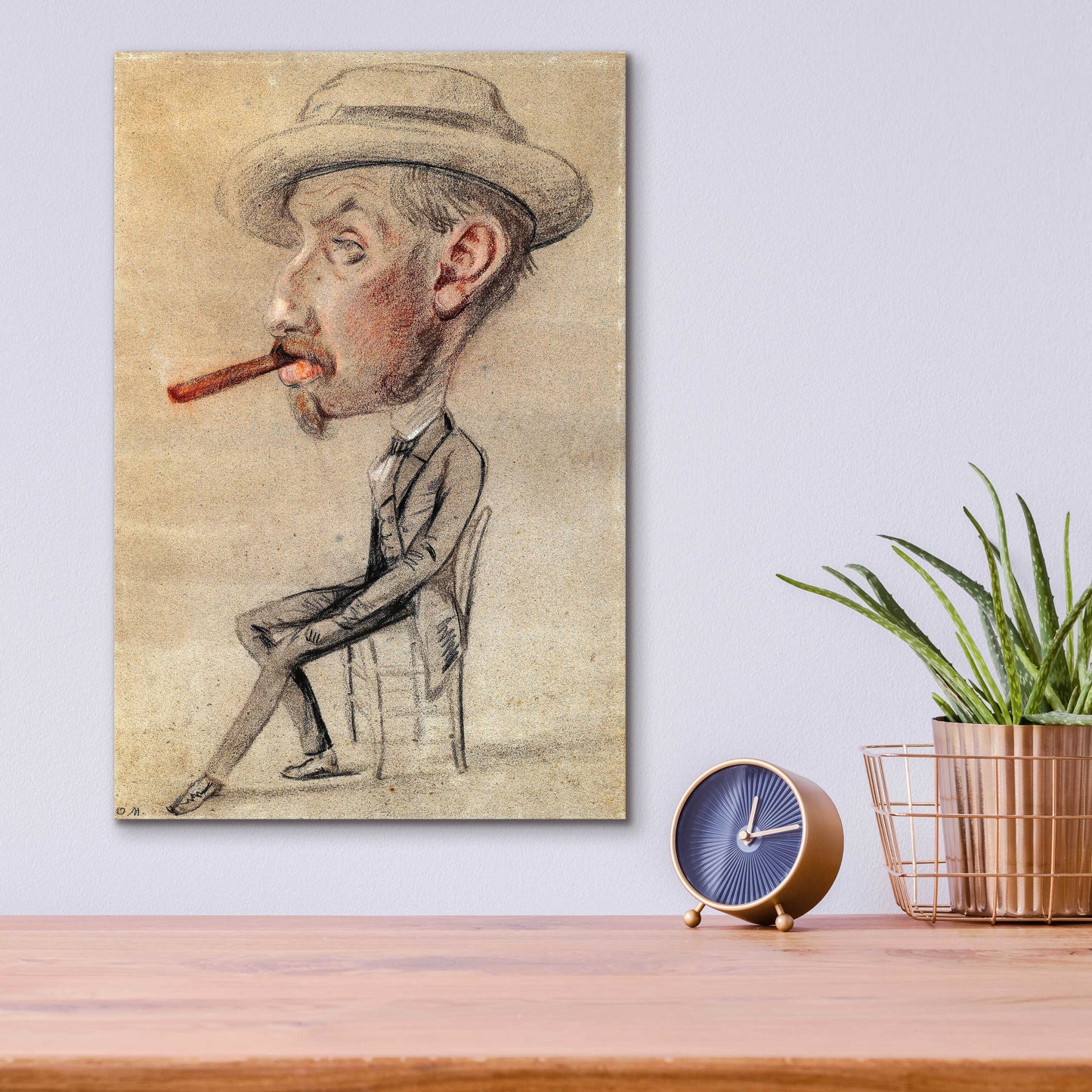 Epic Art 'Caricature Of A Man With A Big Cigar' by Claude Monet, Acrylic Glass Wall Art,12x16