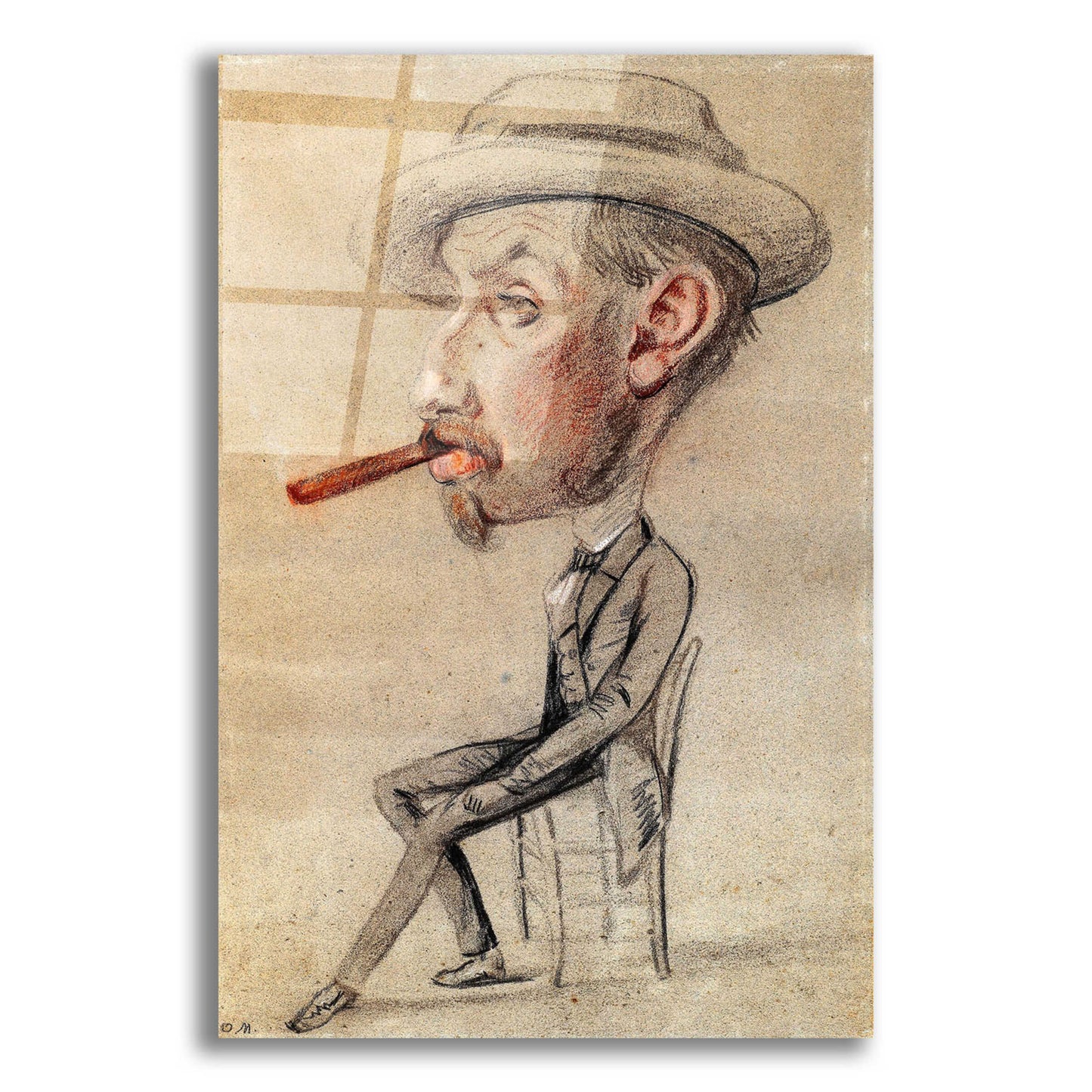 Epic Art 'Caricature Of A Man With A Big Cigar' by Claude Monet, Acrylic Glass Wall Art,12x16