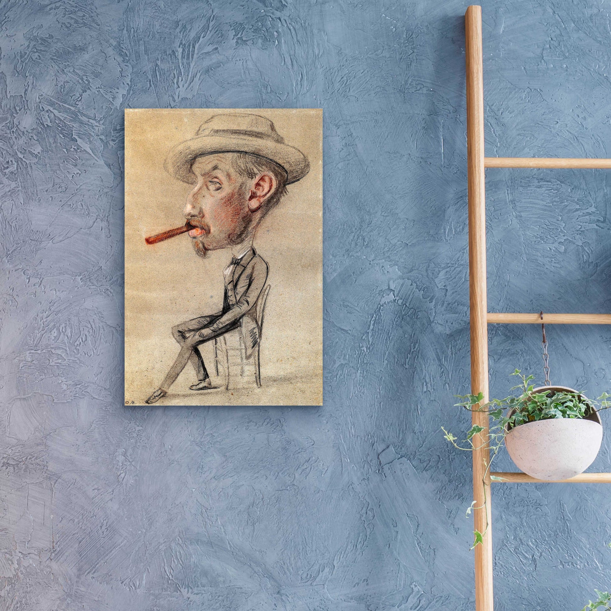 Epic Art 'Caricature Of A Man With A Big Cigar' by Claude Monet, Acrylic Glass Wall Art,16x24