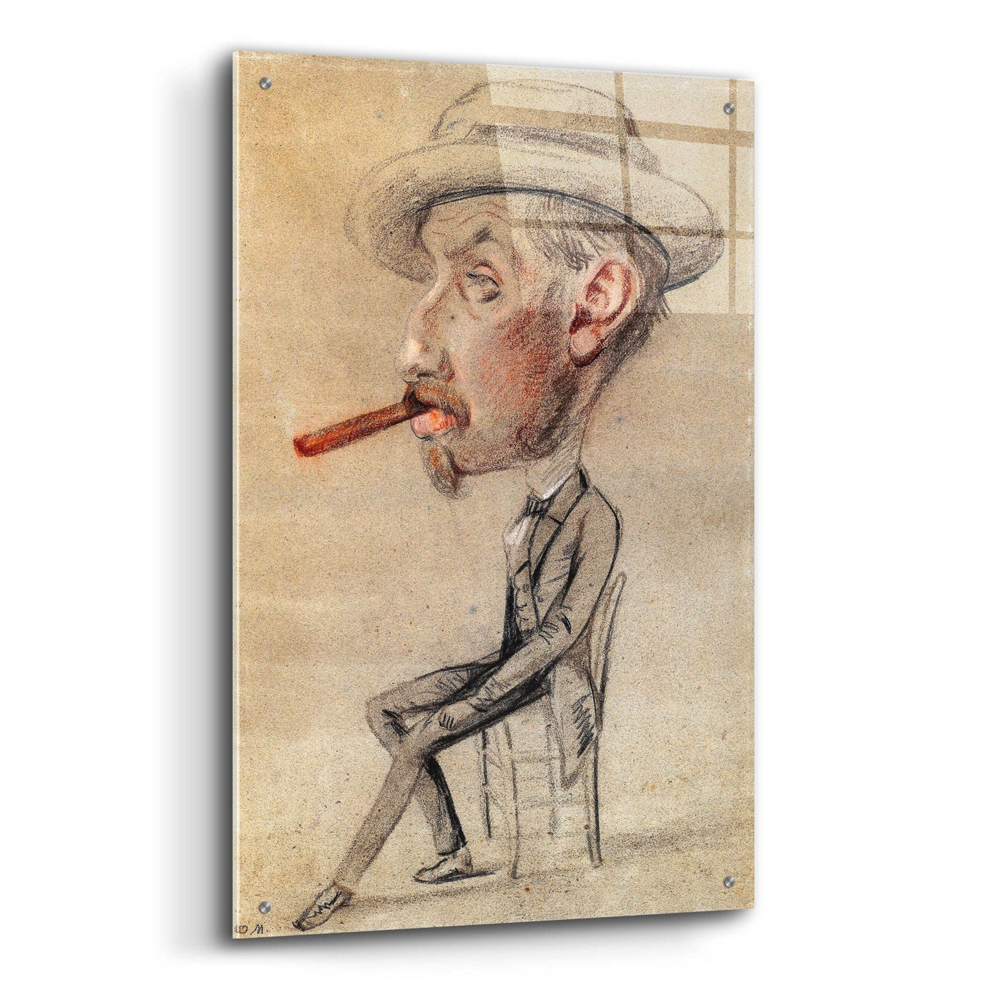 Epic Art 'Caricature Of A Man With A Big Cigar' by Claude Monet, Acrylic Glass Wall Art,24x36