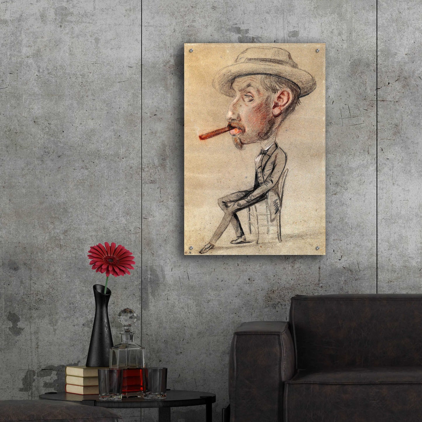 Epic Art 'Caricature Of A Man With A Big Cigar' by Claude Monet, Acrylic Glass Wall Art,24x36