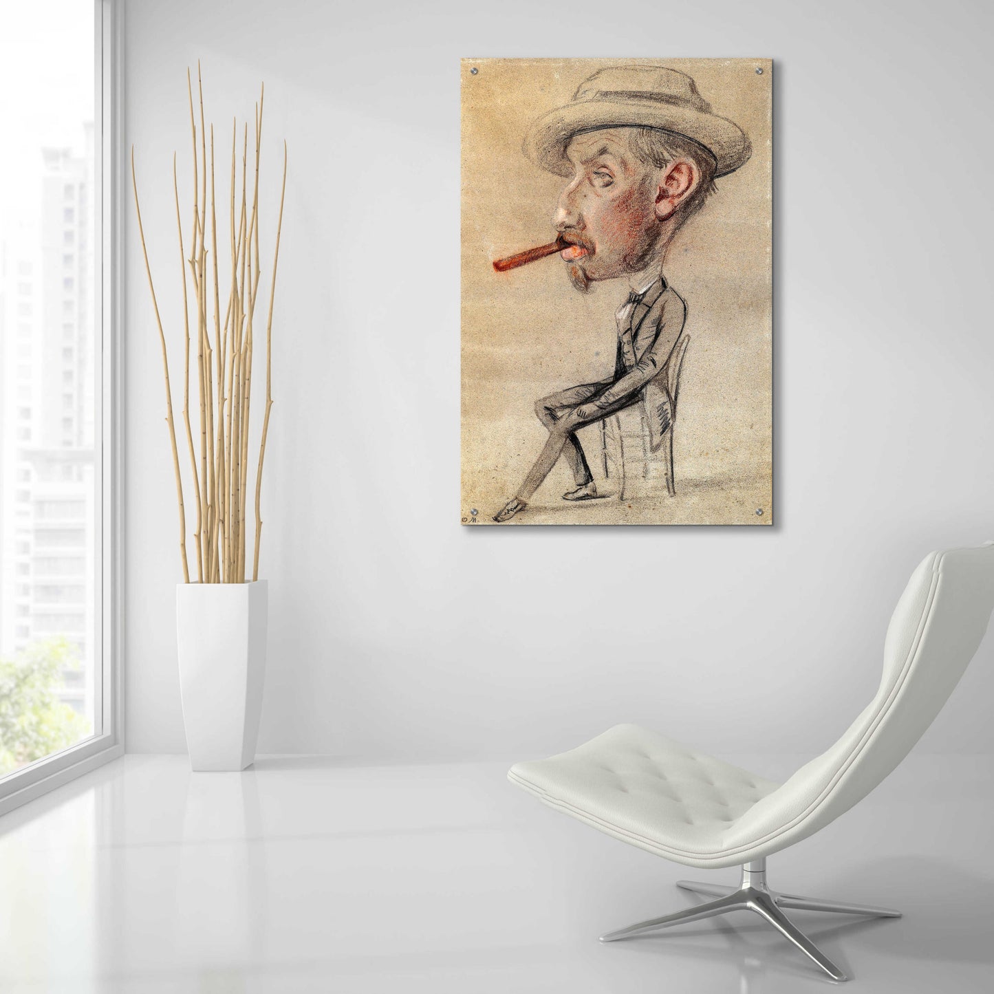 Epic Art 'Caricature Of A Man With A Big Cigar' by Claude Monet, Acrylic Glass Wall Art,24x36