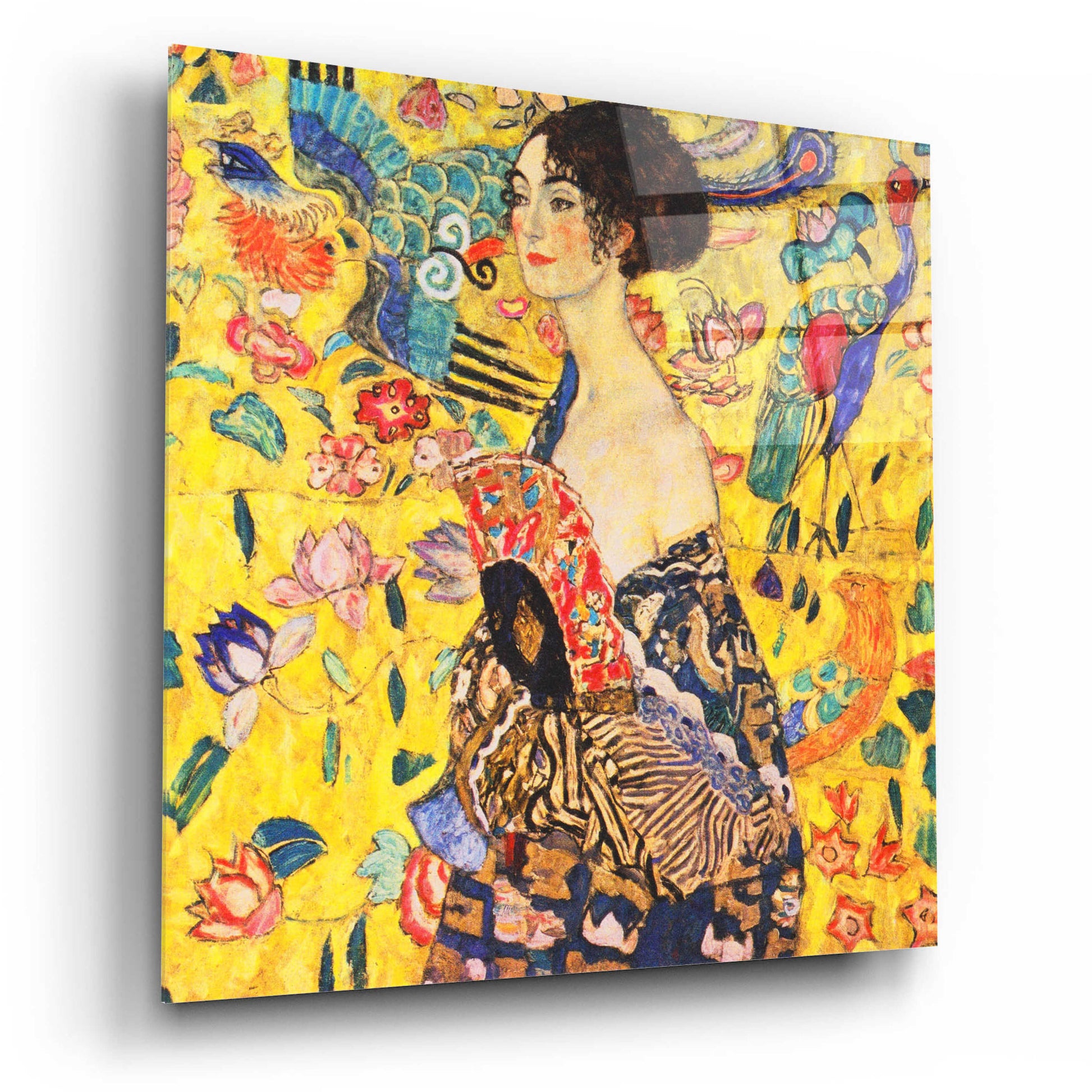 Epic Art 'Woman with Fan' by Gustav Klimt, Acrylic Glass Wall Art,12x12