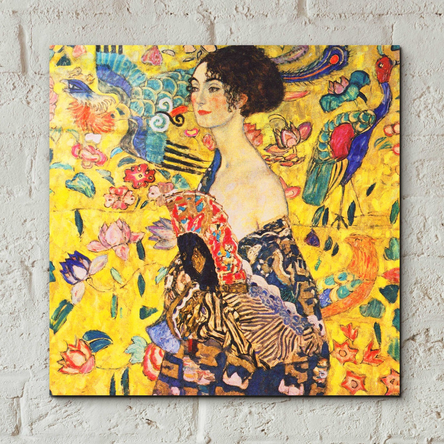 Epic Art 'Woman with Fan' by Gustav Klimt, Acrylic Glass Wall Art,12x12