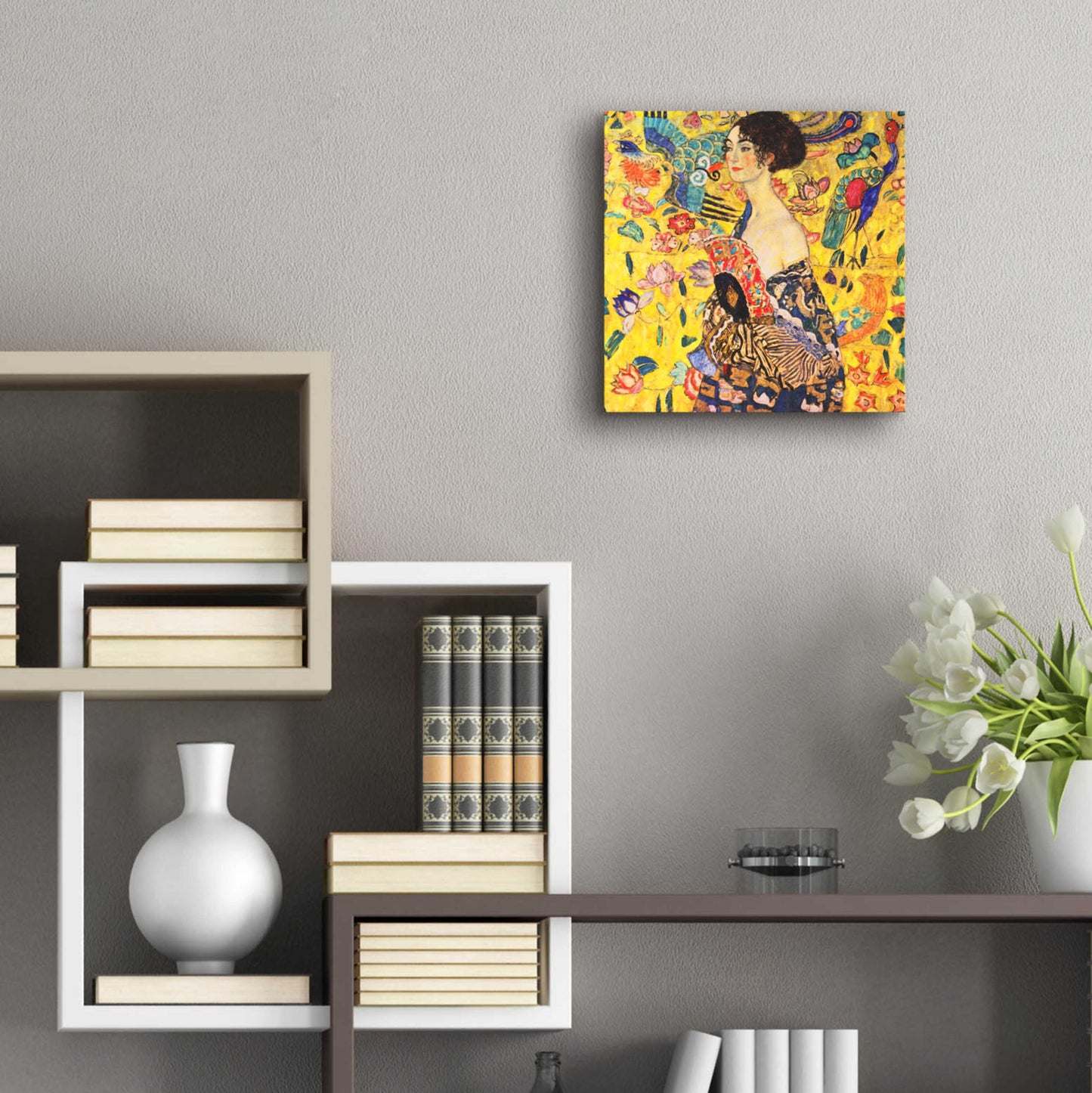 Epic Art 'Woman with Fan' by Gustav Klimt, Acrylic Glass Wall Art,12x12