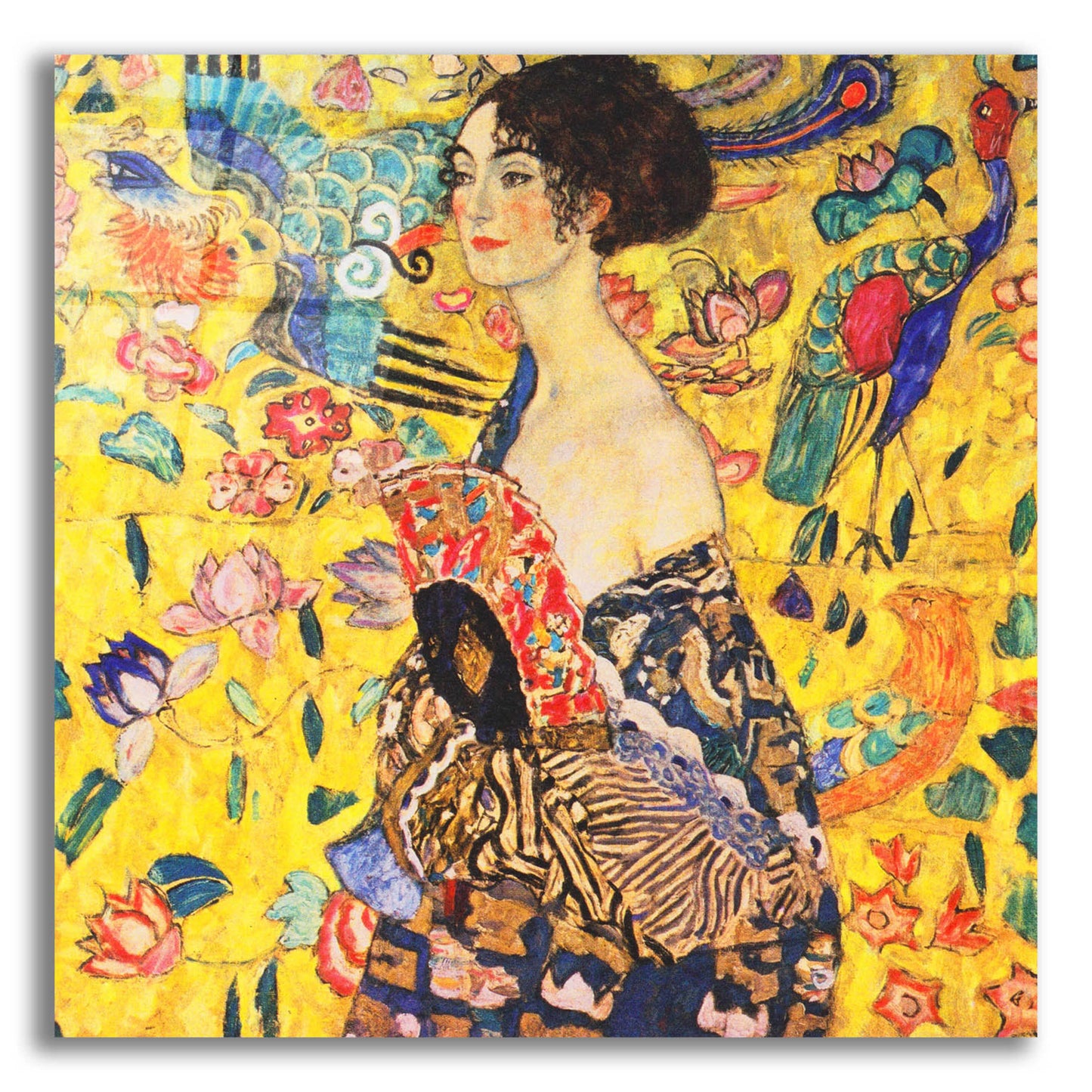 Epic Art 'Woman with Fan' by Gustav Klimt, Acrylic Glass Wall Art,12x12