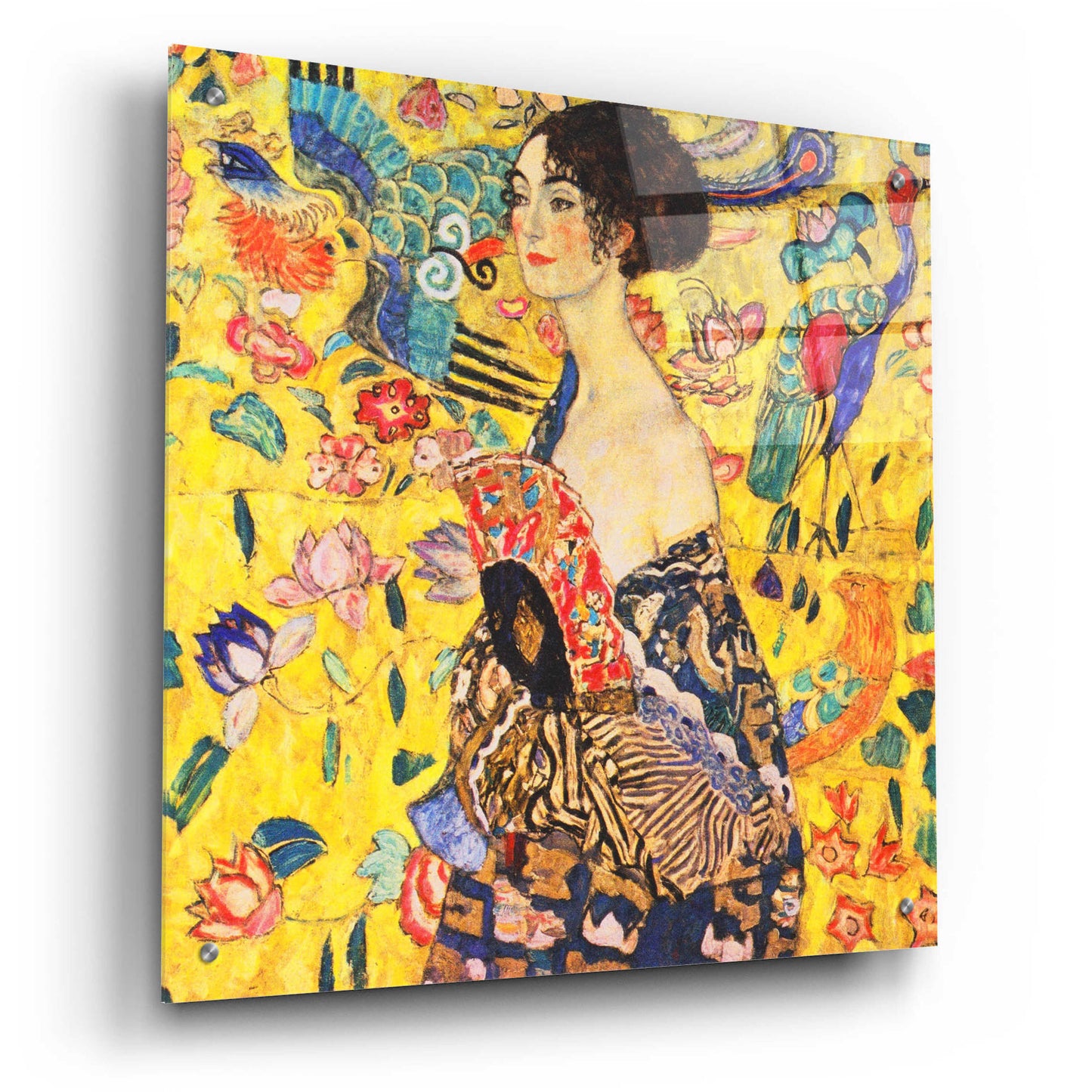 Epic Art 'Woman with Fan' by Gustav Klimt, Acrylic Glass Wall Art,24x24