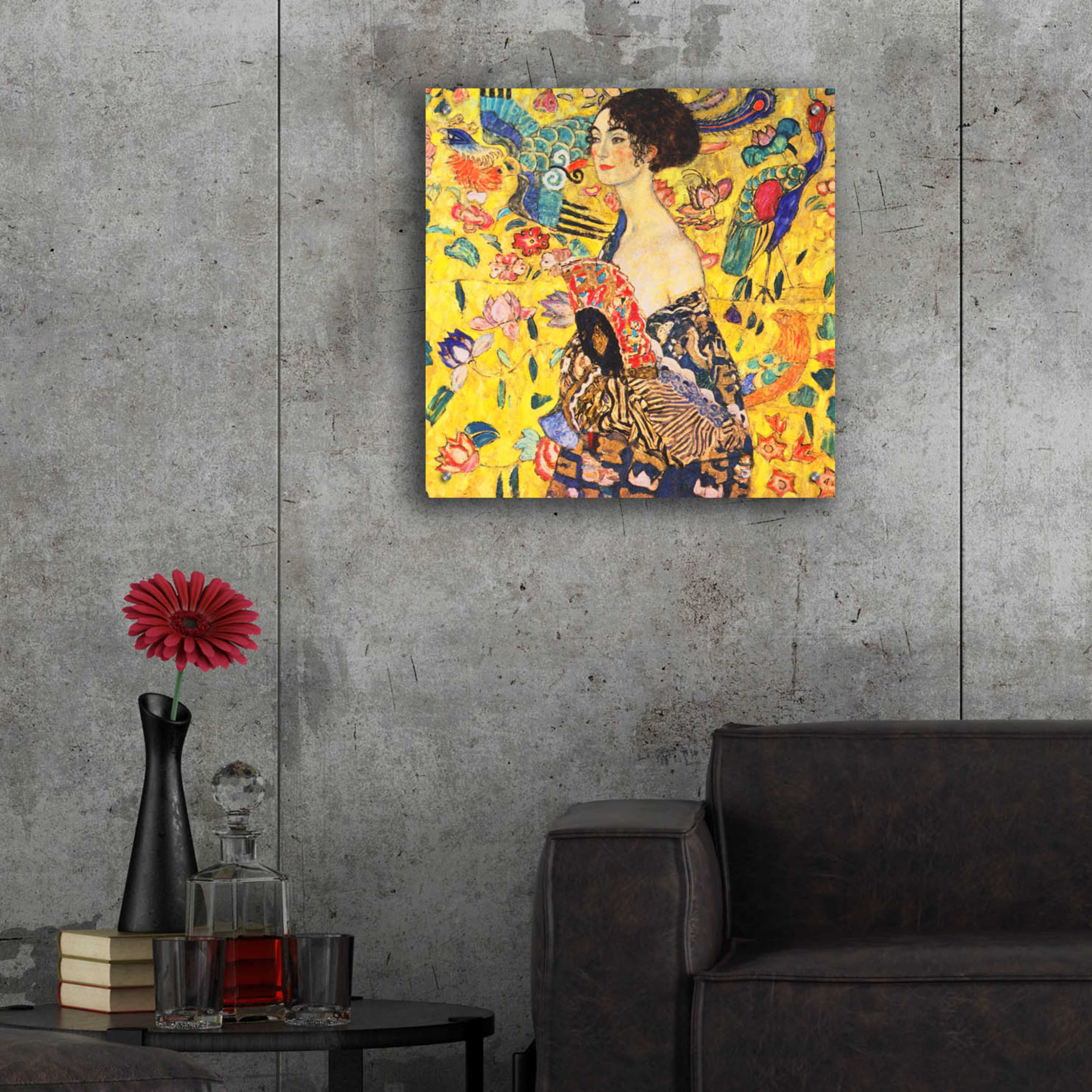 Tempered Glass, Wall Decoration, Wall Art, Gustav Klimt Lady With A Fan, outlets Art Nouveau Glass Art, Reproduction Glass Wall Art,