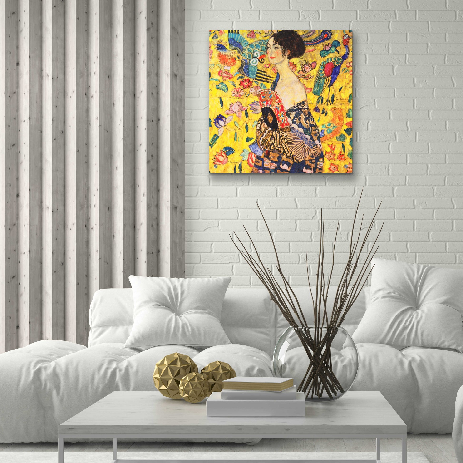 Epic Art 'Woman with Fan' by Gustav Klimt, Acrylic Glass Wall Art,24x24