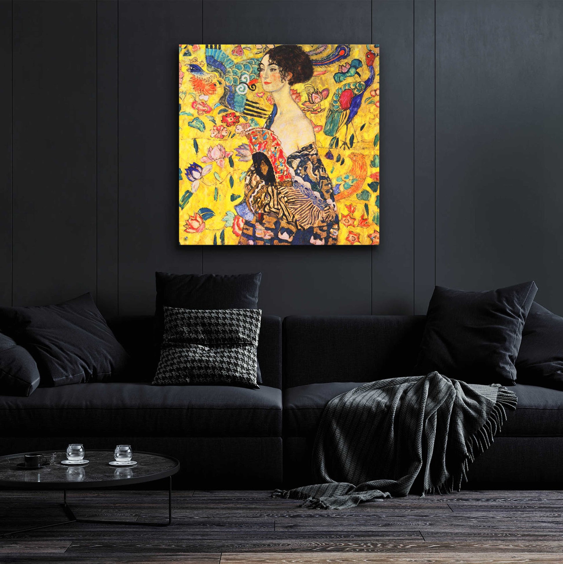 Epic Art 'Woman with Fan' by Gustav Klimt, Acrylic Glass Wall Art,36x36