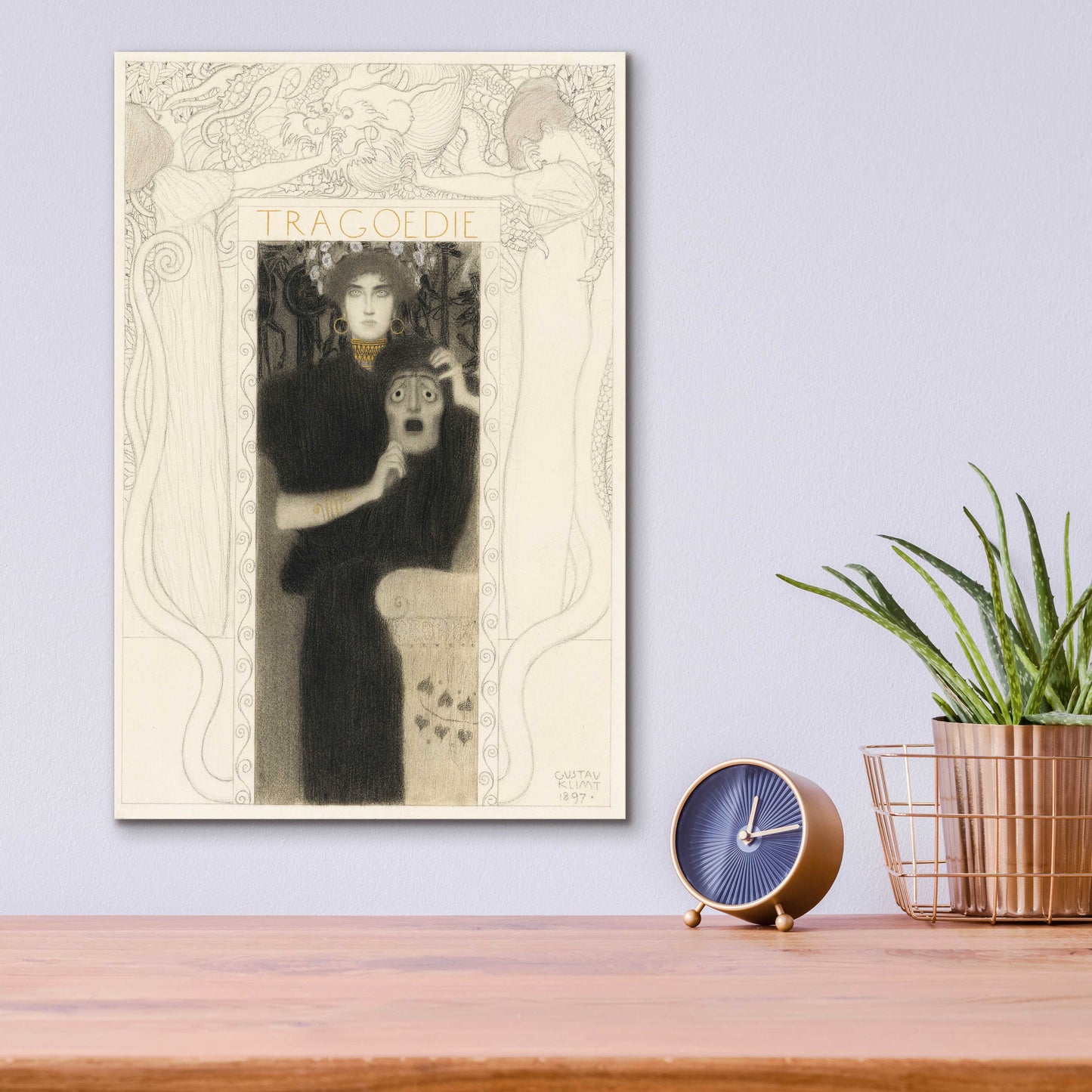 Epic Art 'Tragodie' by Gustav Klimt, Acrylic Glass Wall Art,12x16