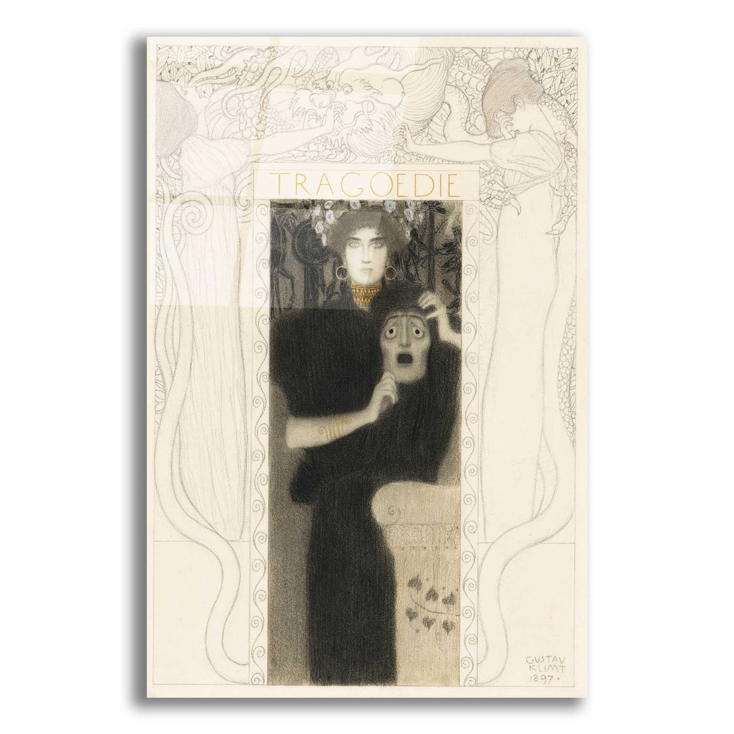 Epic Art 'Tragodie' by Gustav Klimt, Acrylic Glass Wall Art,12x16