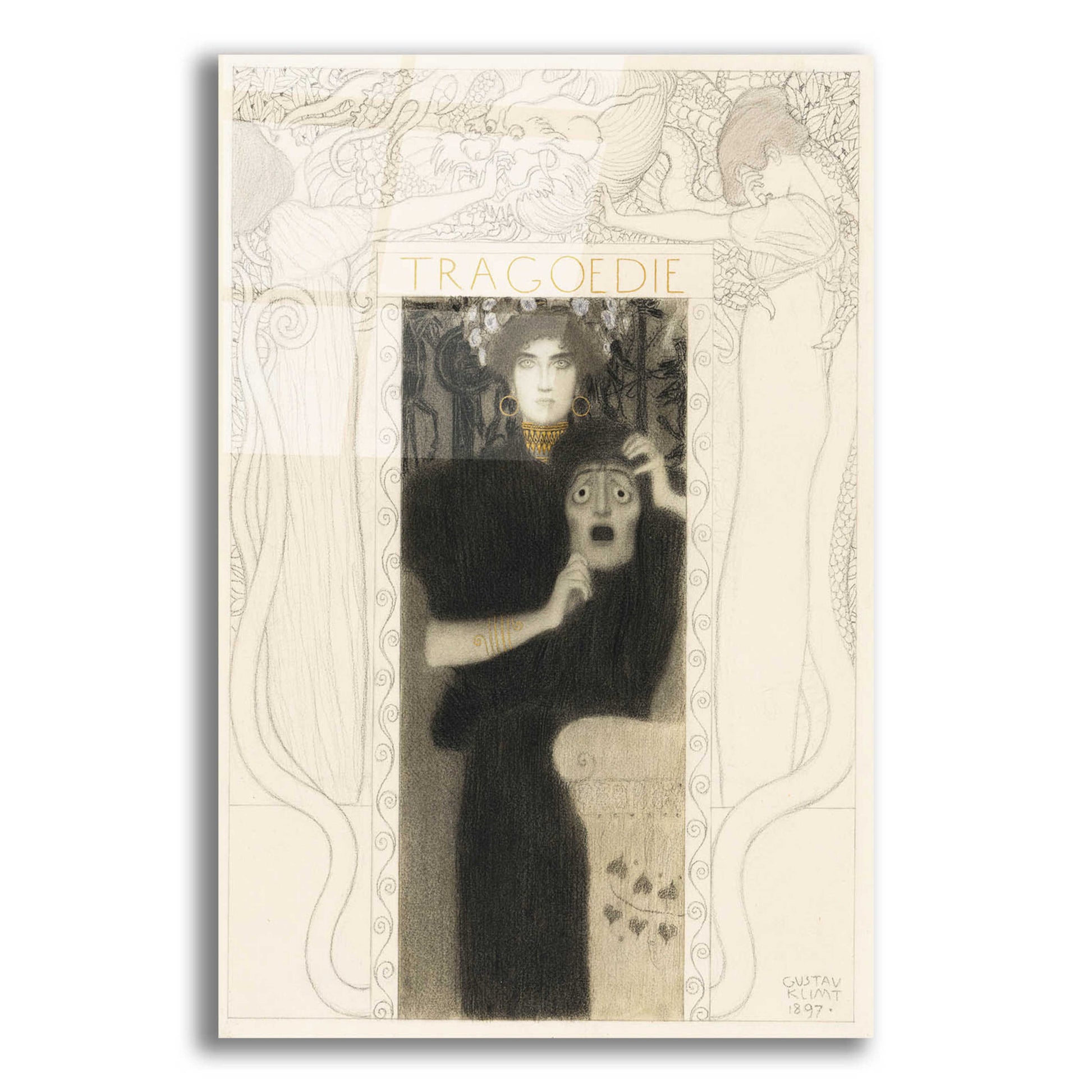 Epic Art 'Tragodie' by Gustav Klimt, Acrylic Glass Wall Art