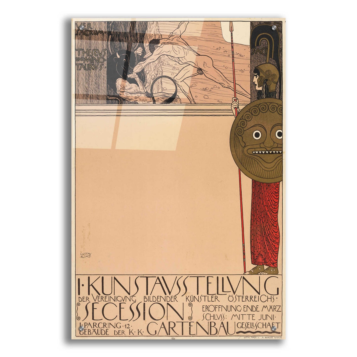 Epic Art 'Plakat der 1. Ausstellung der Secession' by Gustav Klimt, Acrylic Glass Wall Art,24x36