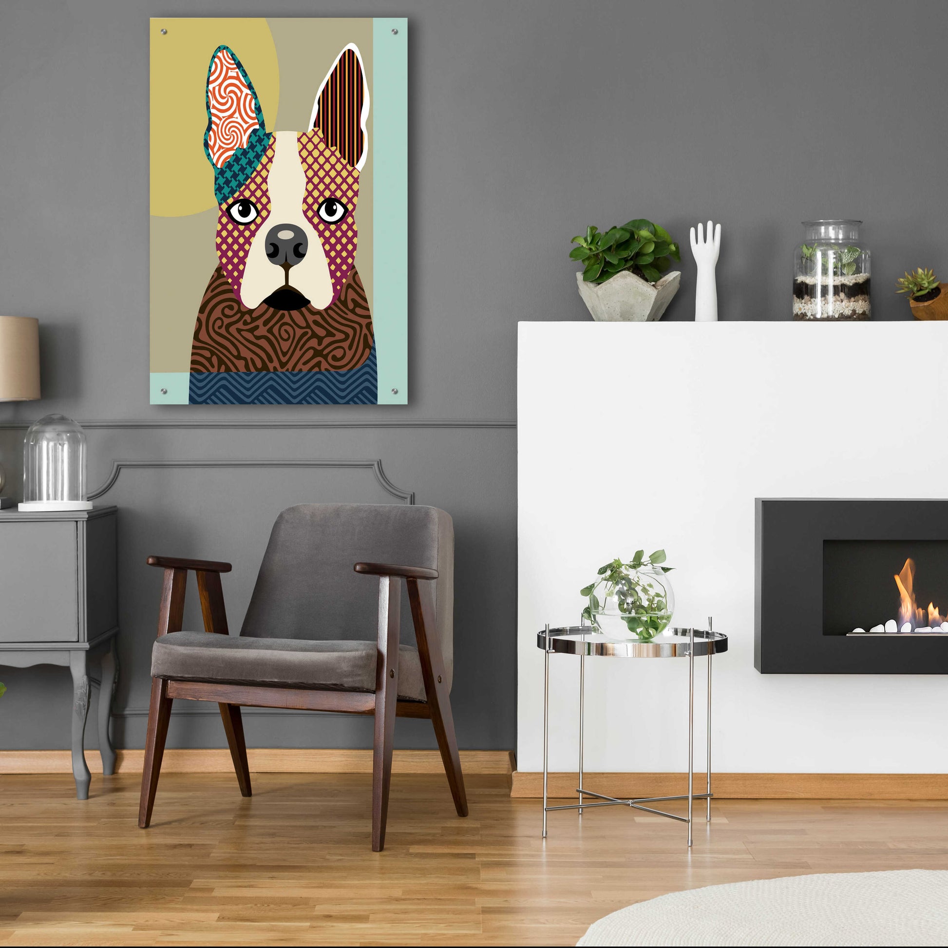 Epic Art 'Boston Terrier' by Lanre Adefioyue, Acrylic Glass Wall Art,24x36