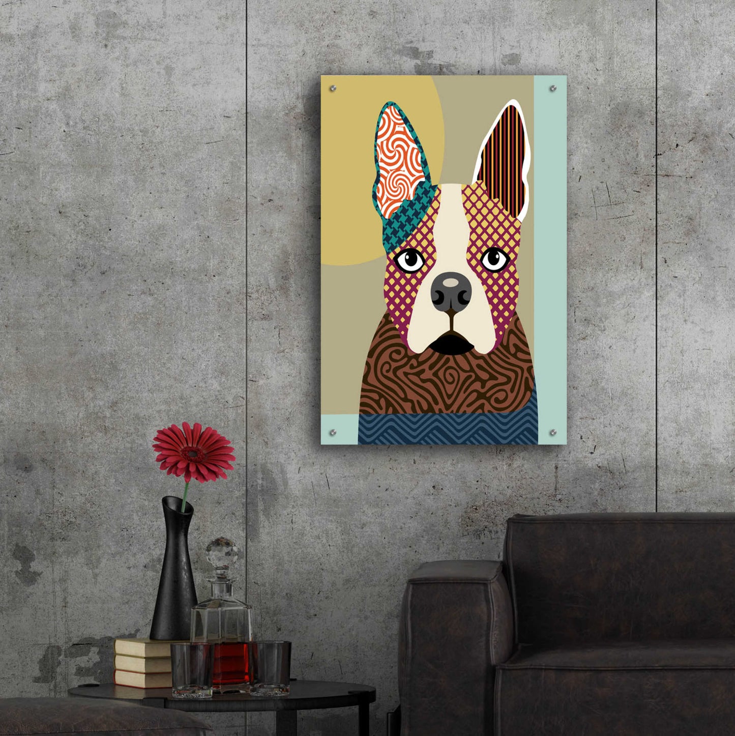 Epic Art 'Boston Terrier' by Lanre Adefioyue, Acrylic Glass Wall Art,24x36