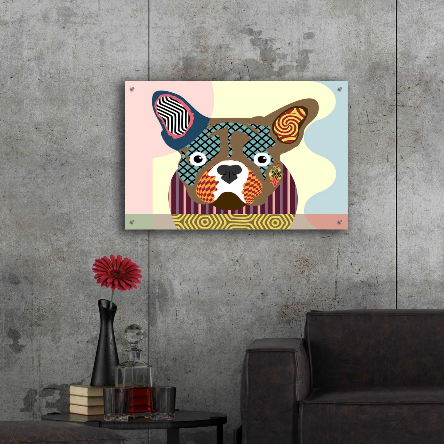 Epic Art 'French Bulldog' by Lanre Adefioyue, Acrylic Glass Wall Art,36x24