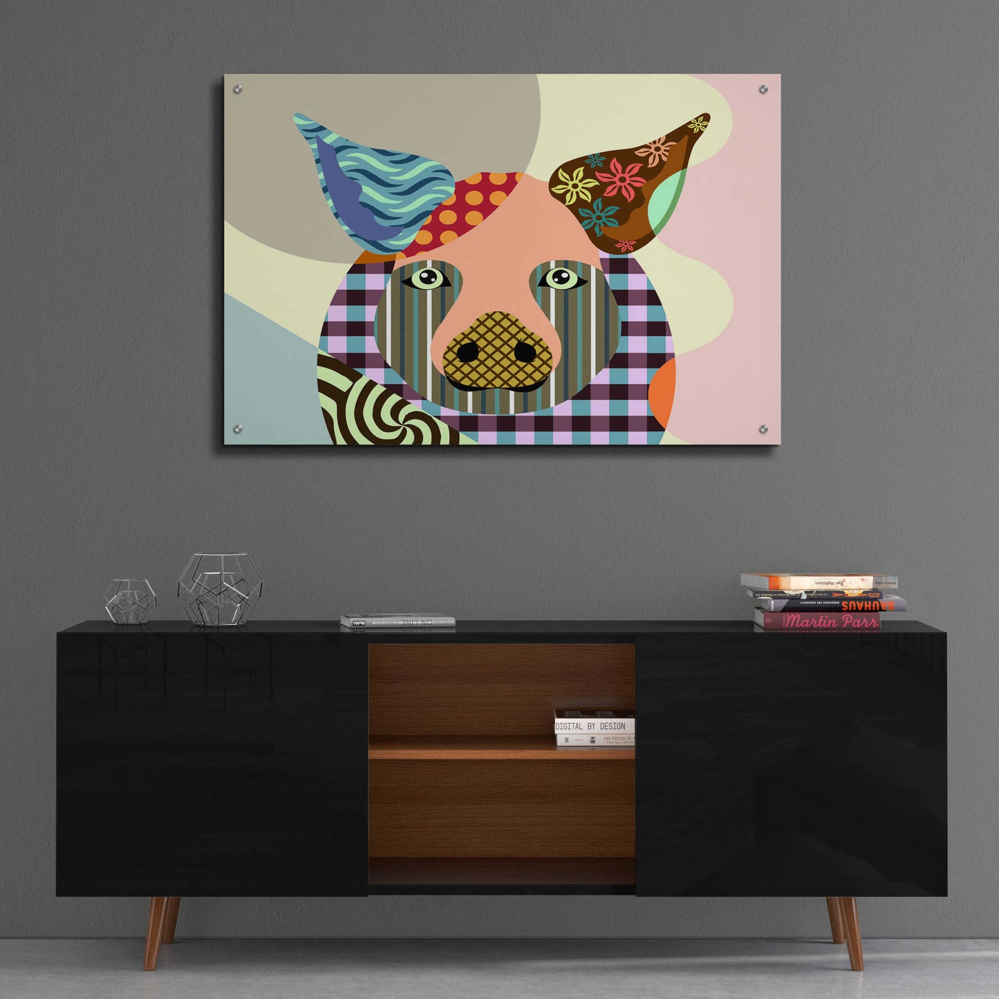 Epic Art 'Piggy' by Lanre Adefioyue, Acrylic Glass Wall Art,36x24