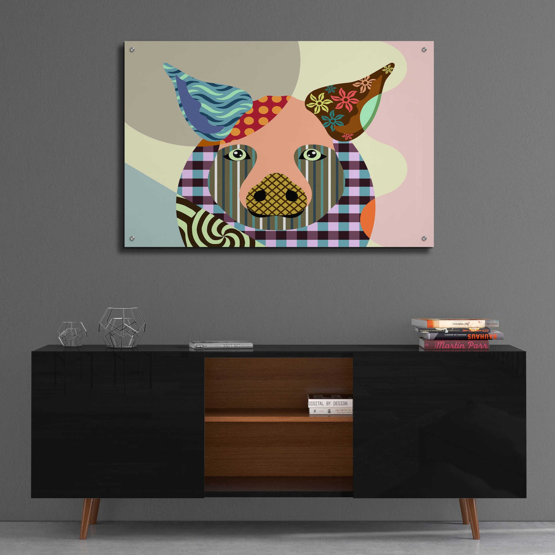 Epic Art 'Piggy' by Lanre Adefioyue, Acrylic Glass Wall Art,36x24