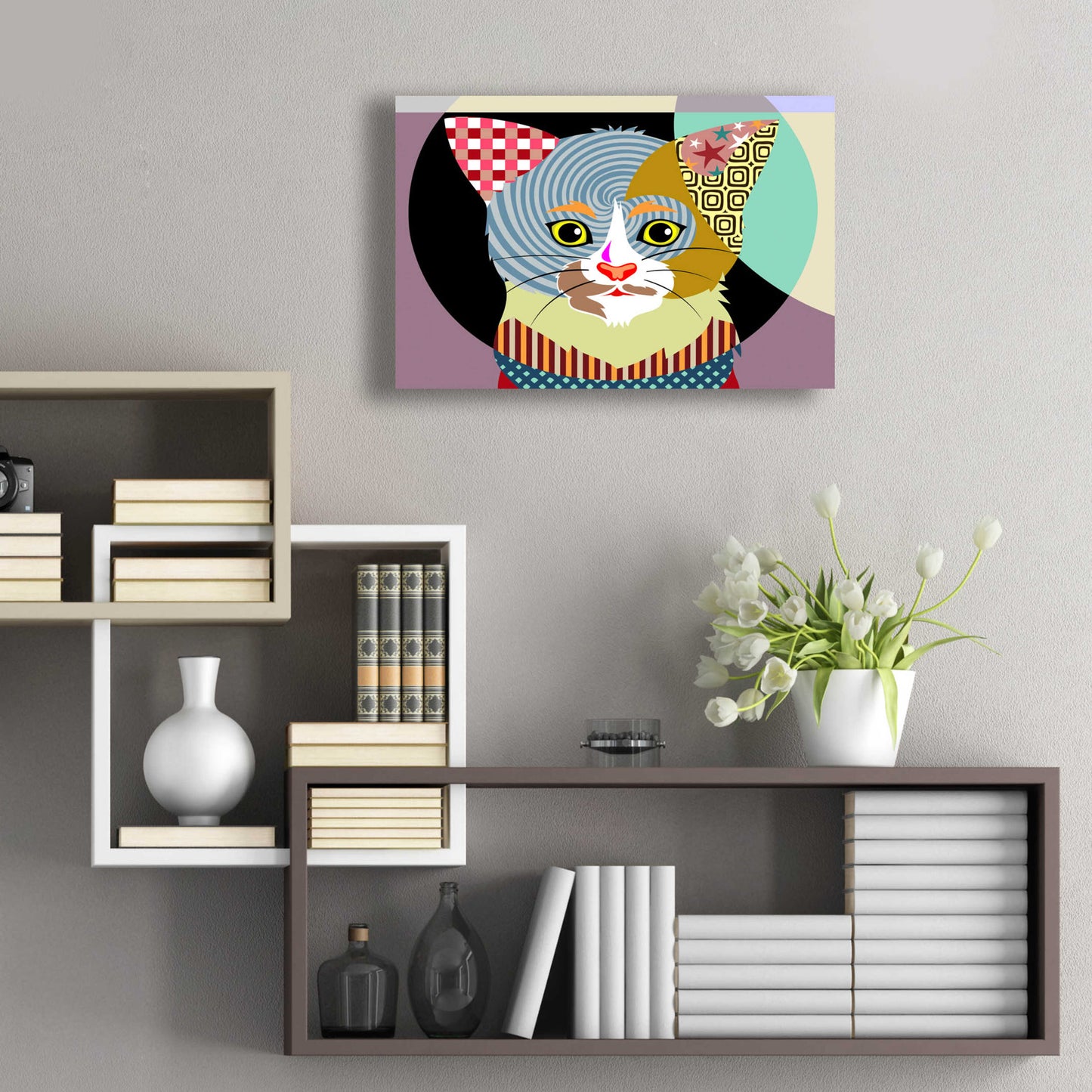 Epic Art 'Spectrum Cat' by Lanre Adefioyue, Acrylic Glass Wall Art,24x16