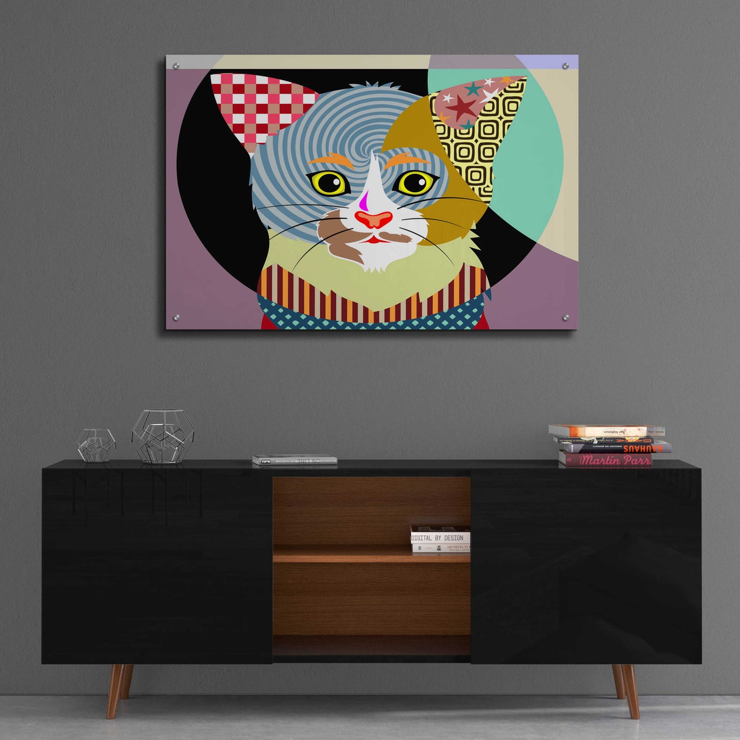 Epic Art 'Spectrum Cat' by Lanre Adefioyue, Acrylic Glass Wall Art,36x24