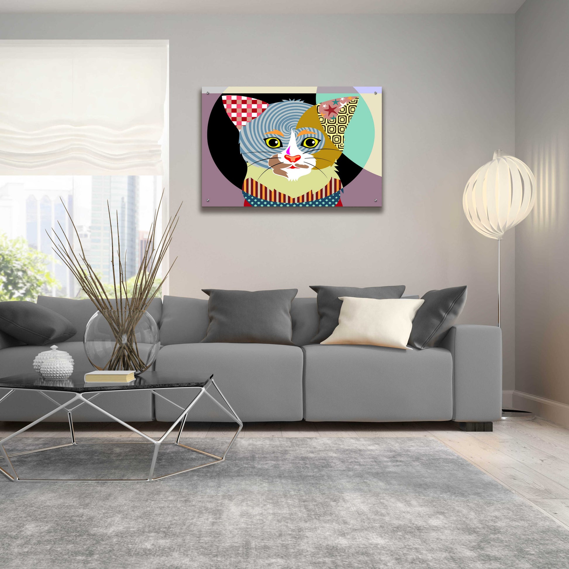 Epic Art 'Spectrum Cat' by Lanre Adefioyue, Acrylic Glass Wall Art,36x24