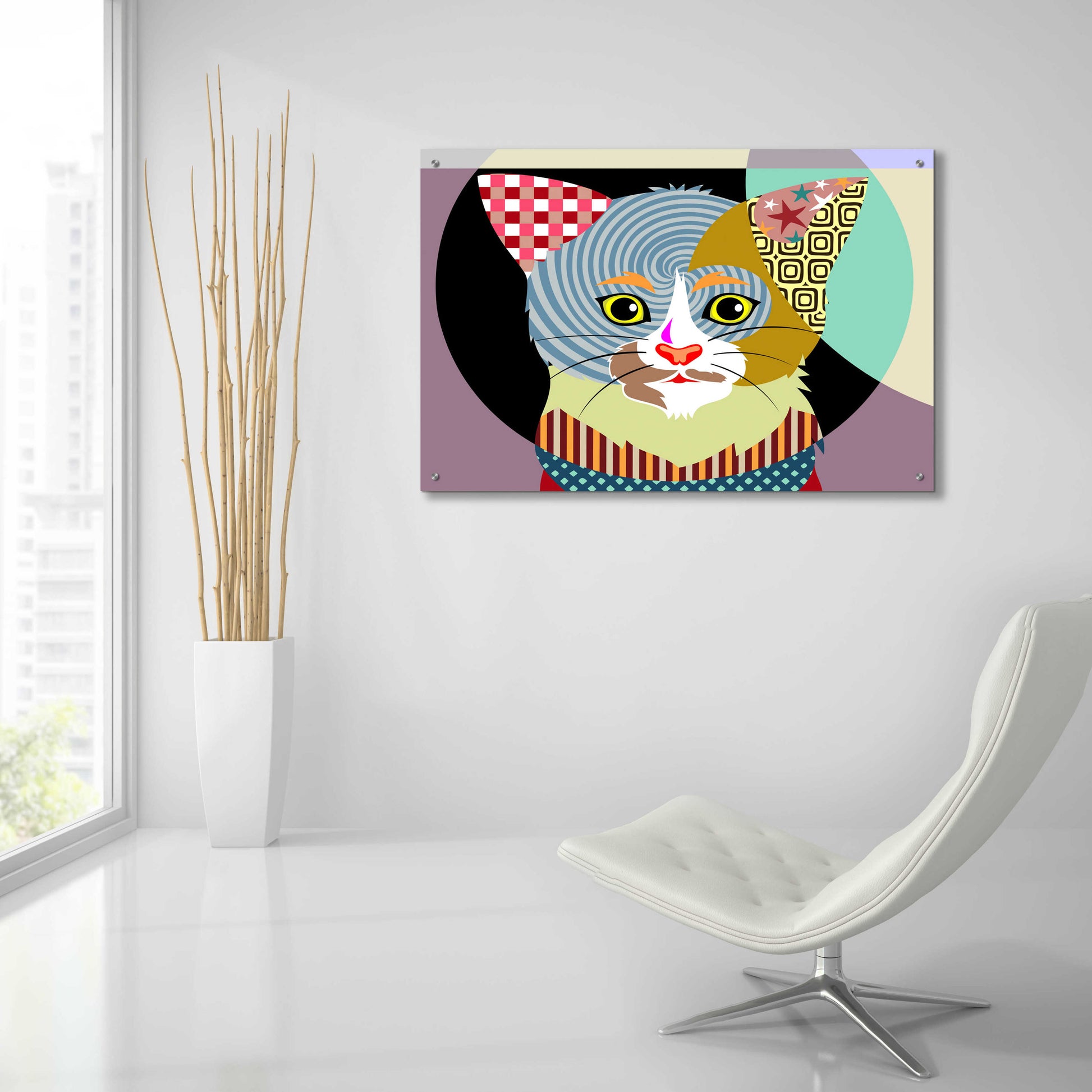 Epic Art 'Spectrum Cat' by Lanre Adefioyue, Acrylic Glass Wall Art,36x24