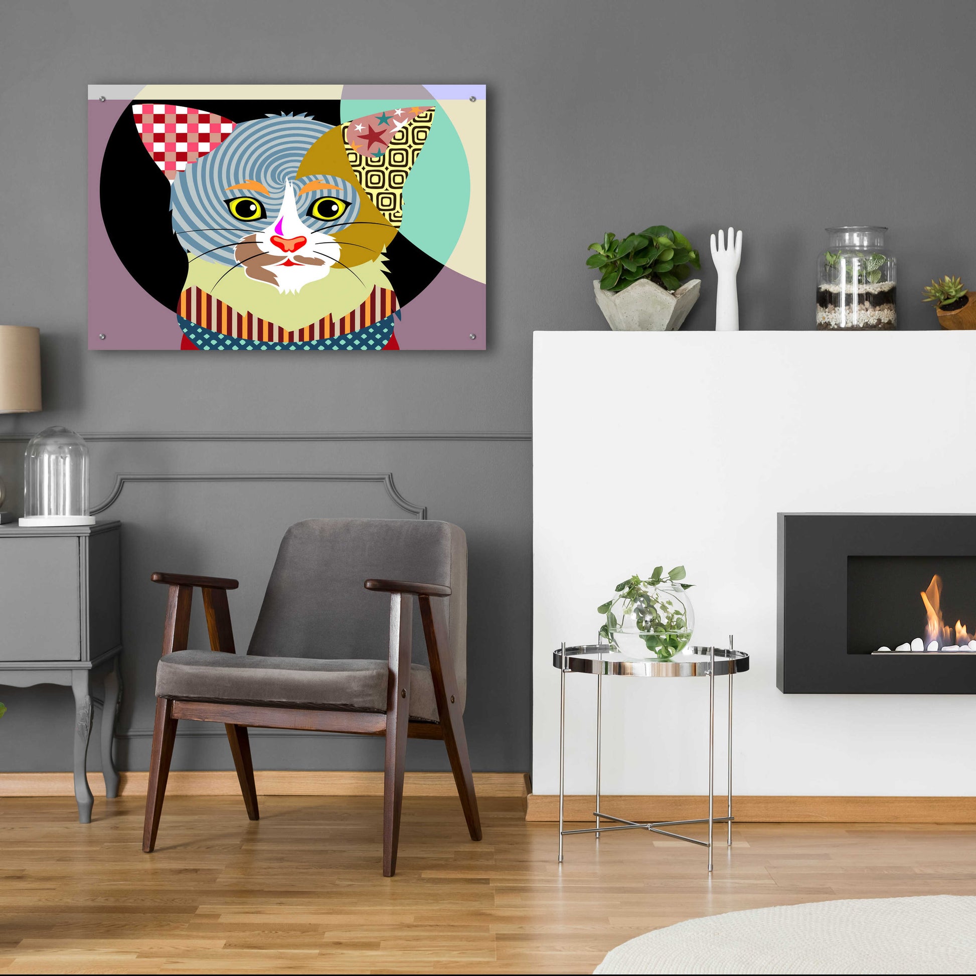 Epic Art 'Spectrum Cat' by Lanre Adefioyue, Acrylic Glass Wall Art,36x24