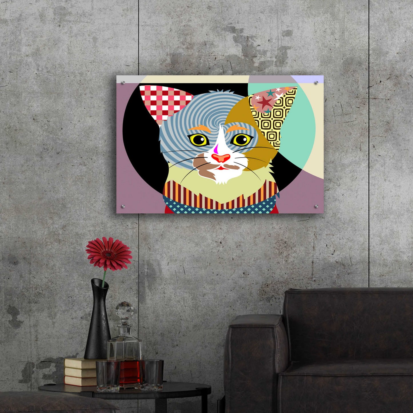 Epic Art 'Spectrum Cat' by Lanre Adefioyue, Acrylic Glass Wall Art,36x24