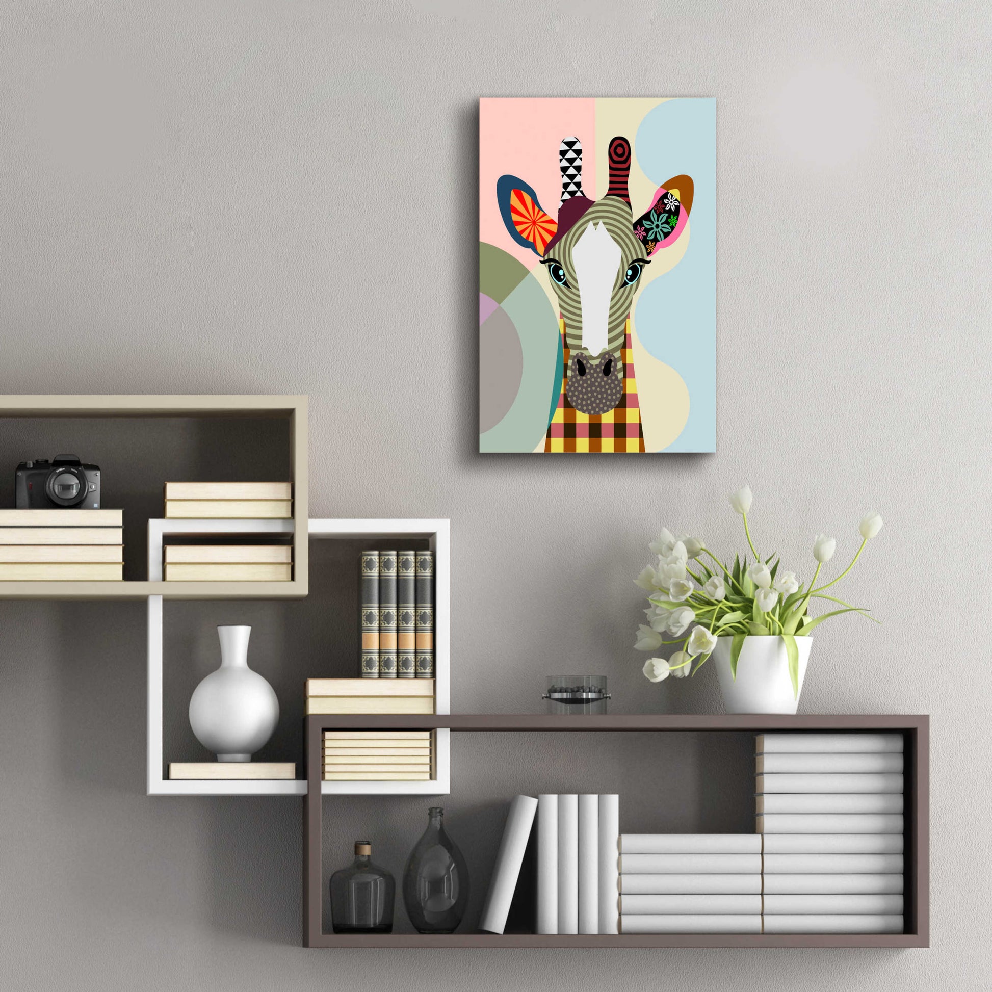 Epic Art 'Stand Tall Giraffe' by Lanre Adefioyue, Acrylic Glass Wall Art,16x24