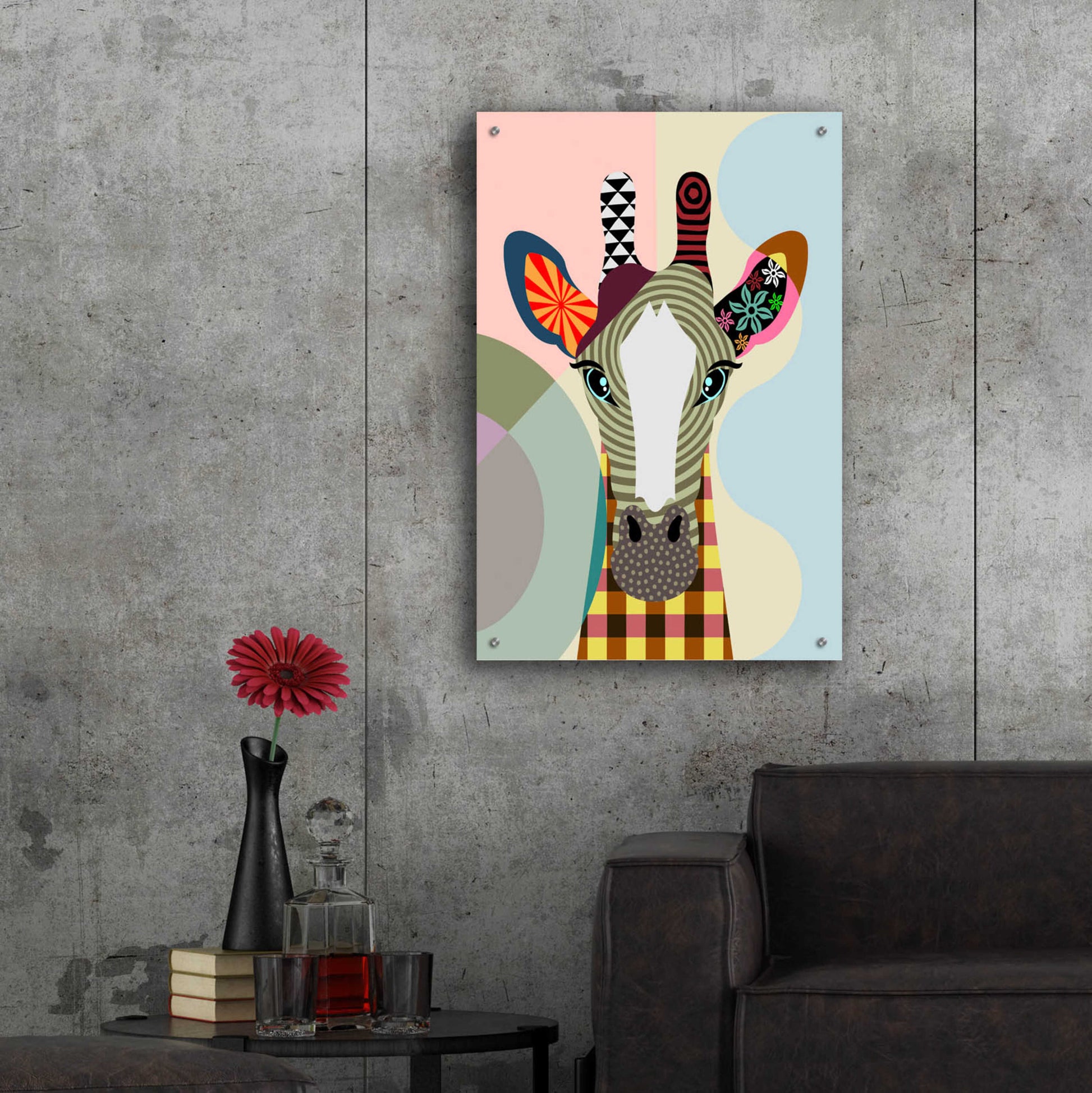 Epic Art 'Stand Tall Giraffe' by Lanre Adefioyue, Acrylic Glass Wall Art,24x36