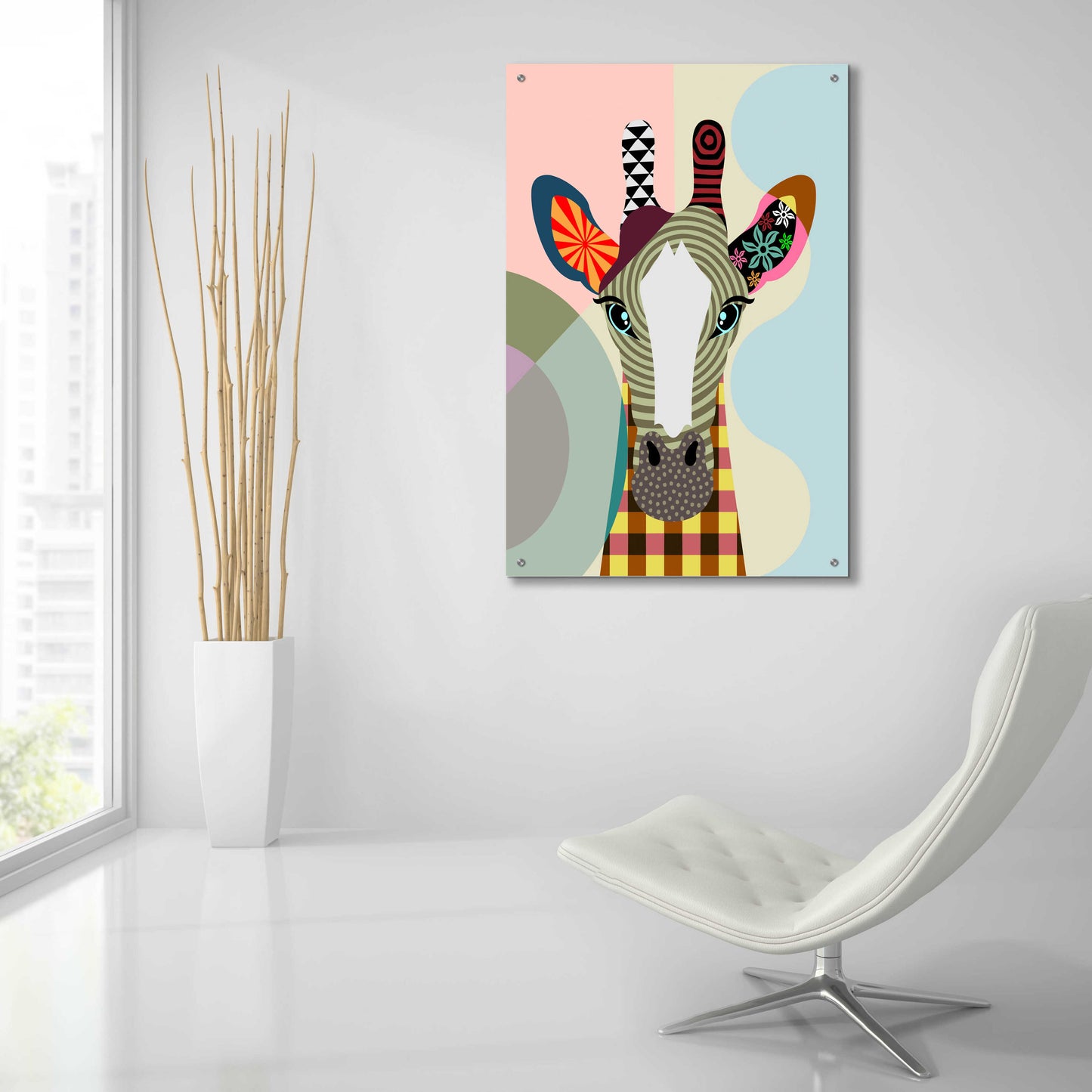 Epic Art 'Stand Tall Giraffe' by Lanre Adefioyue, Acrylic Glass Wall Art,24x36