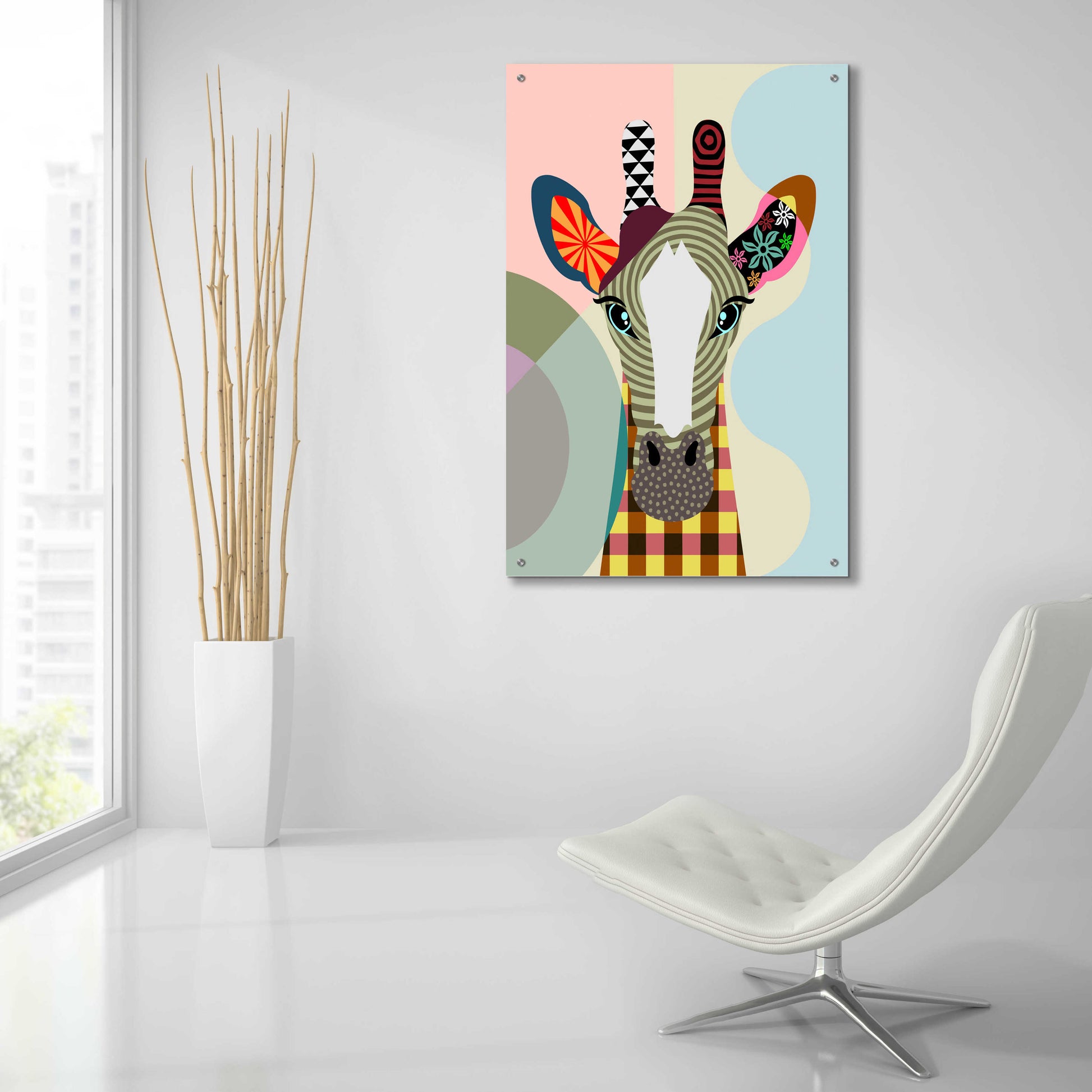 Epic Art 'Stand Tall Giraffe' by Lanre Adefioyue, Acrylic Glass Wall Art,24x36