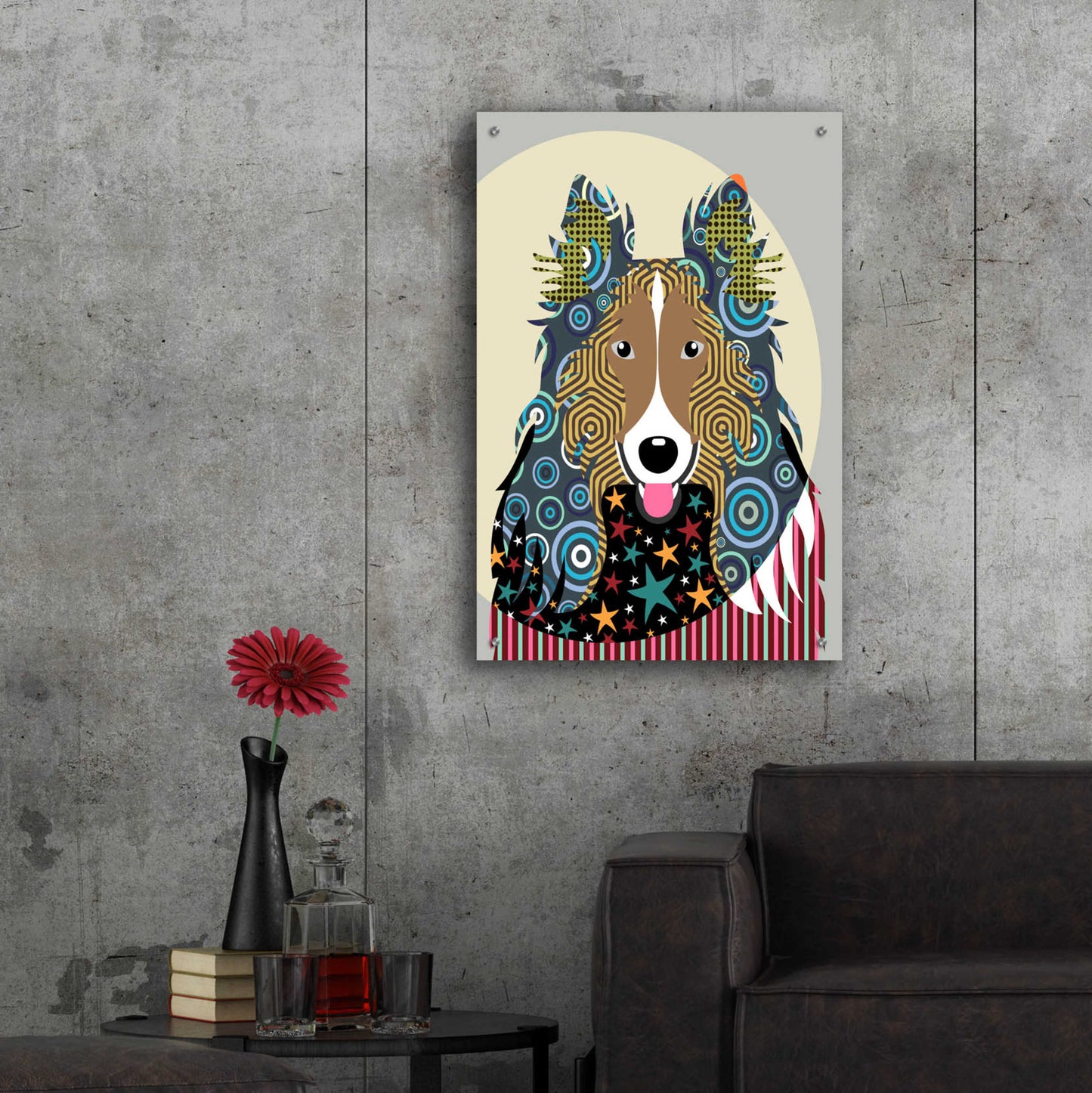 Epic Art 'Rough Collie' by Lanre Adefioyue, Acrylic Glass Wall Art,24x36