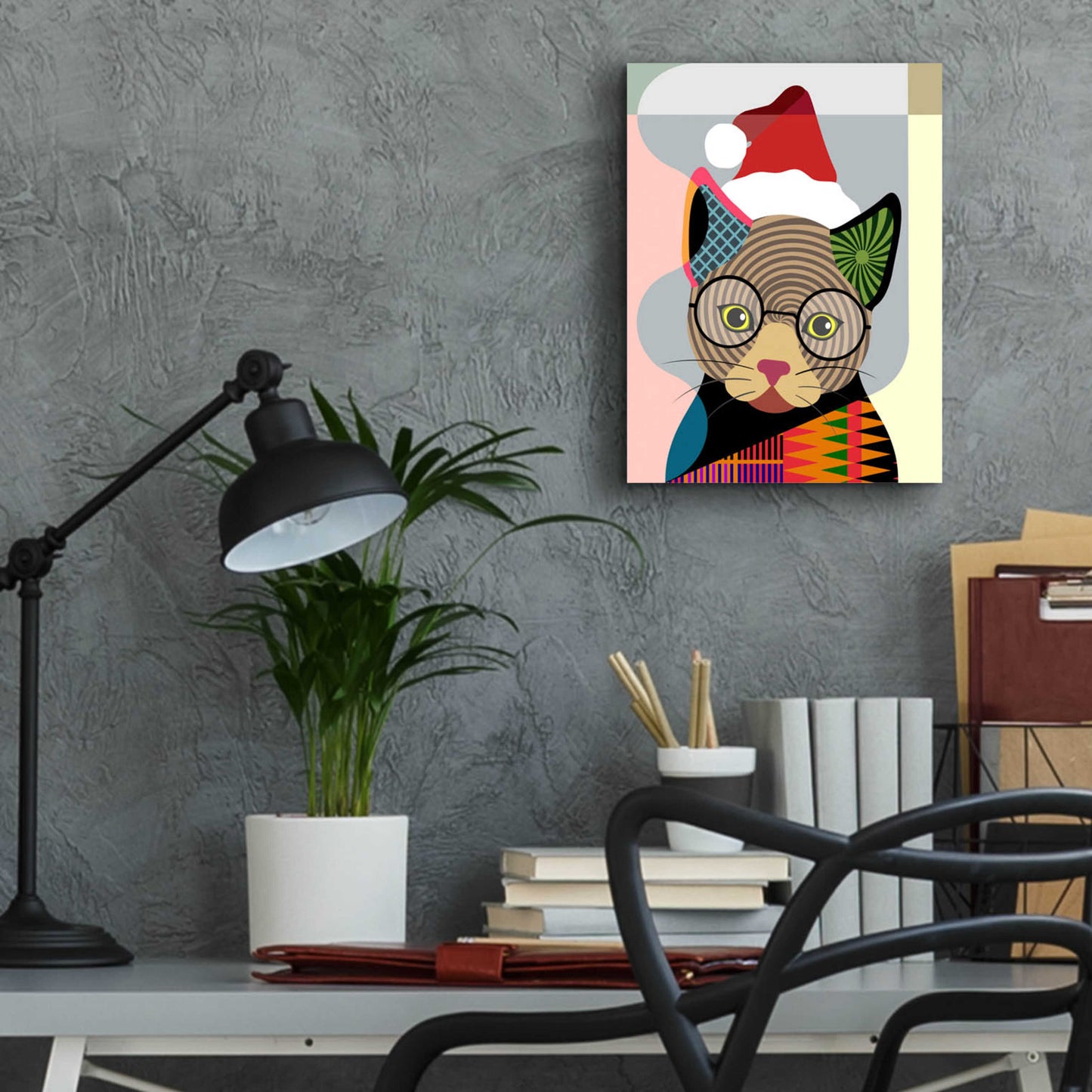 Epic Art 'Santa Kitty' by Lanre Adefioyue, Acrylic Glass Wall Art,12x16