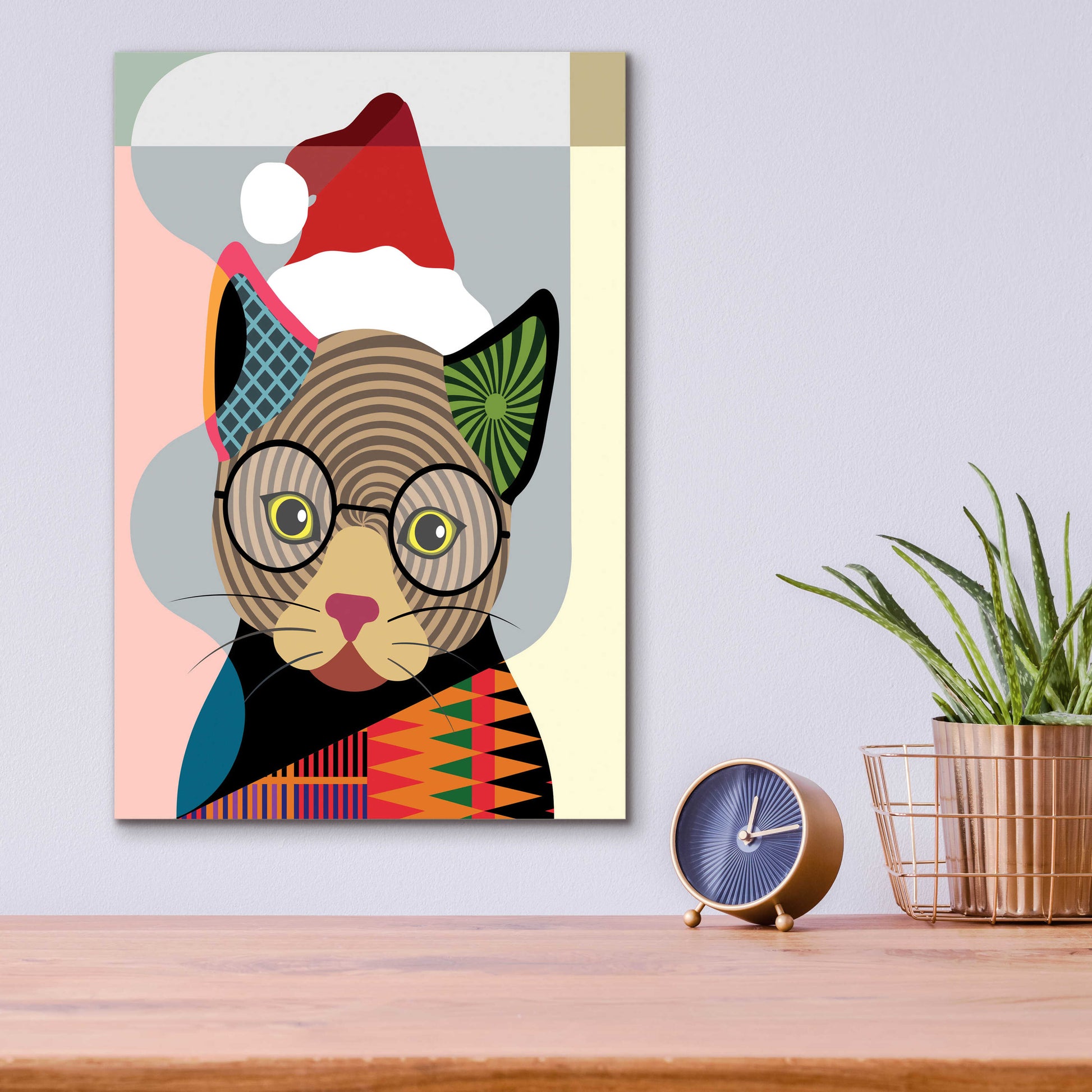 Epic Art 'Santa Kitty' by Lanre Adefioyue, Acrylic Glass Wall Art,12x16