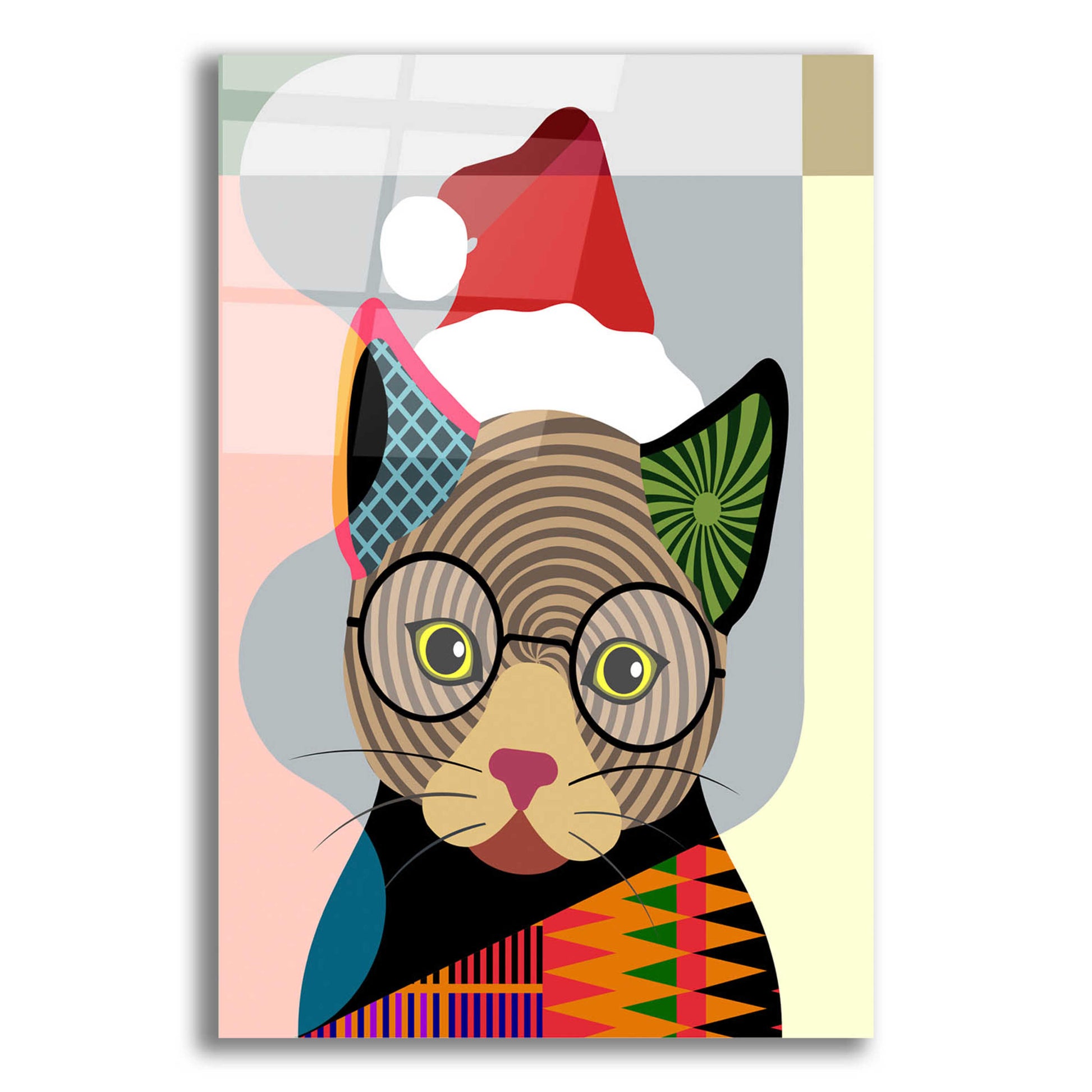 Epic Art 'Santa Kitty' by Lanre Adefioyue, Acrylic Glass Wall Art,12x16