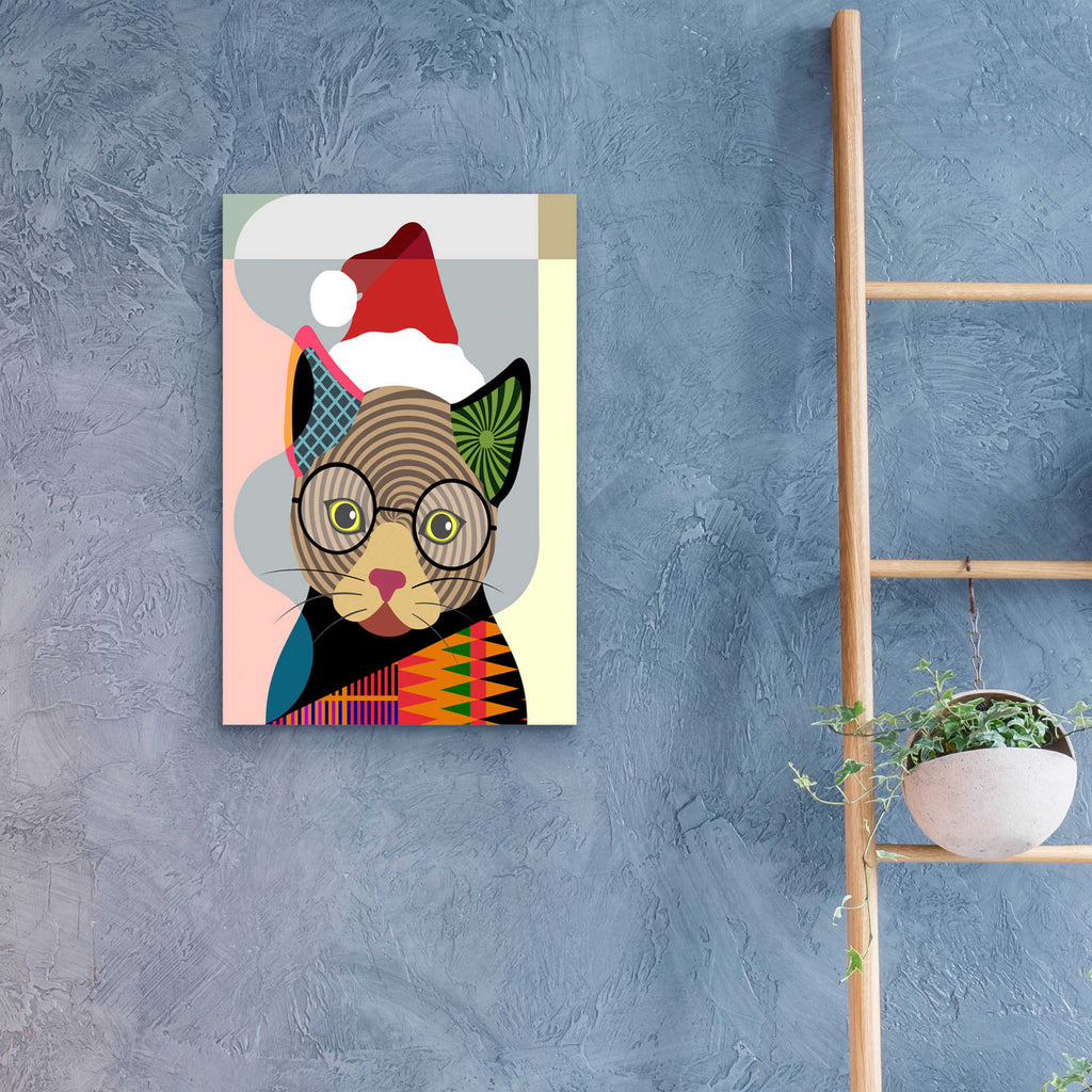 Epic Art 'Santa Kitty' by Lanre Adefioyue, Acrylic Glass Wall Art,16x24