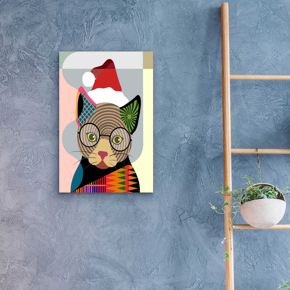Epic Art 'Santa Kitty' by Lanre Adefioyue, Acrylic Glass Wall Art,16x24