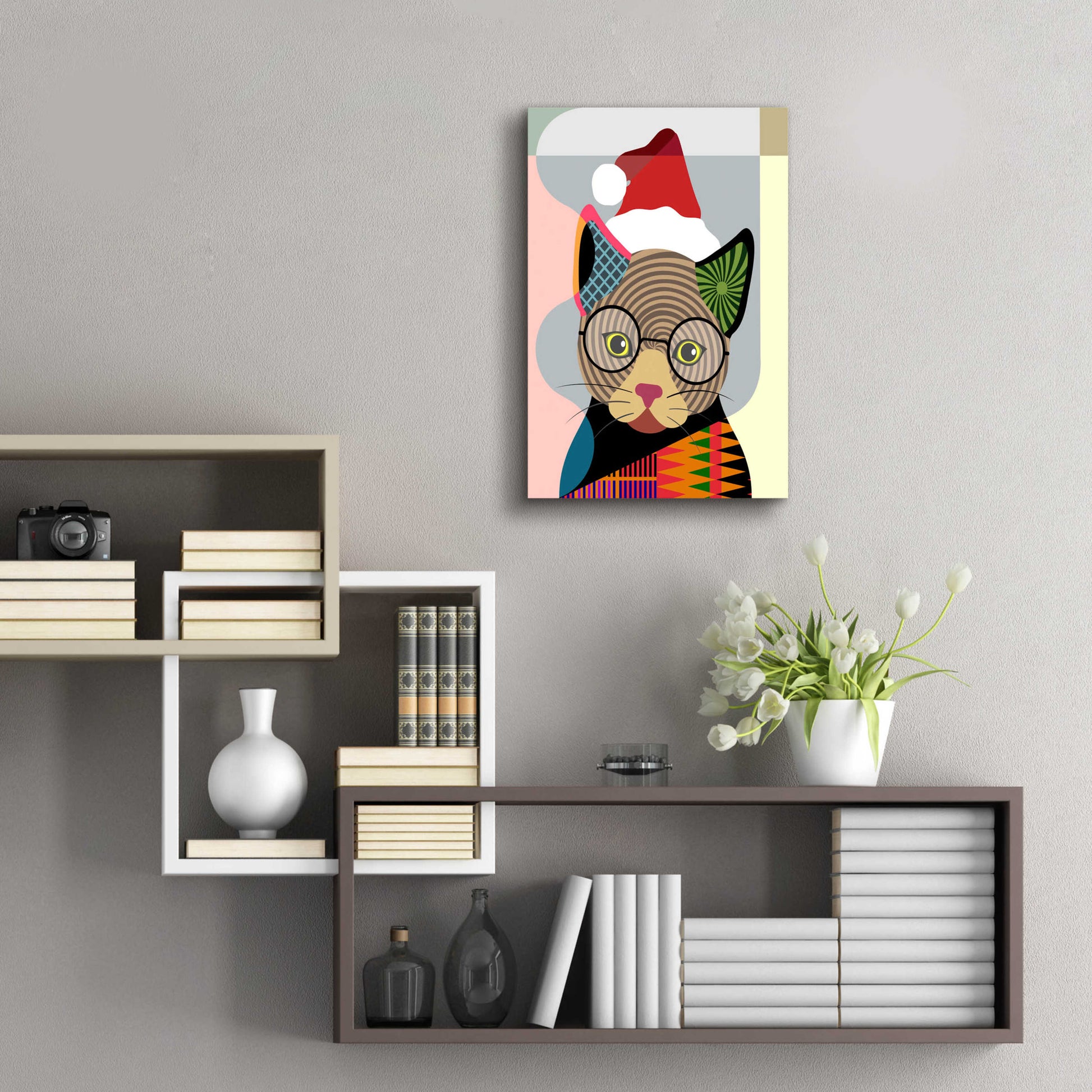 Epic Art 'Santa Kitty' by Lanre Adefioyue, Acrylic Glass Wall Art,16x24