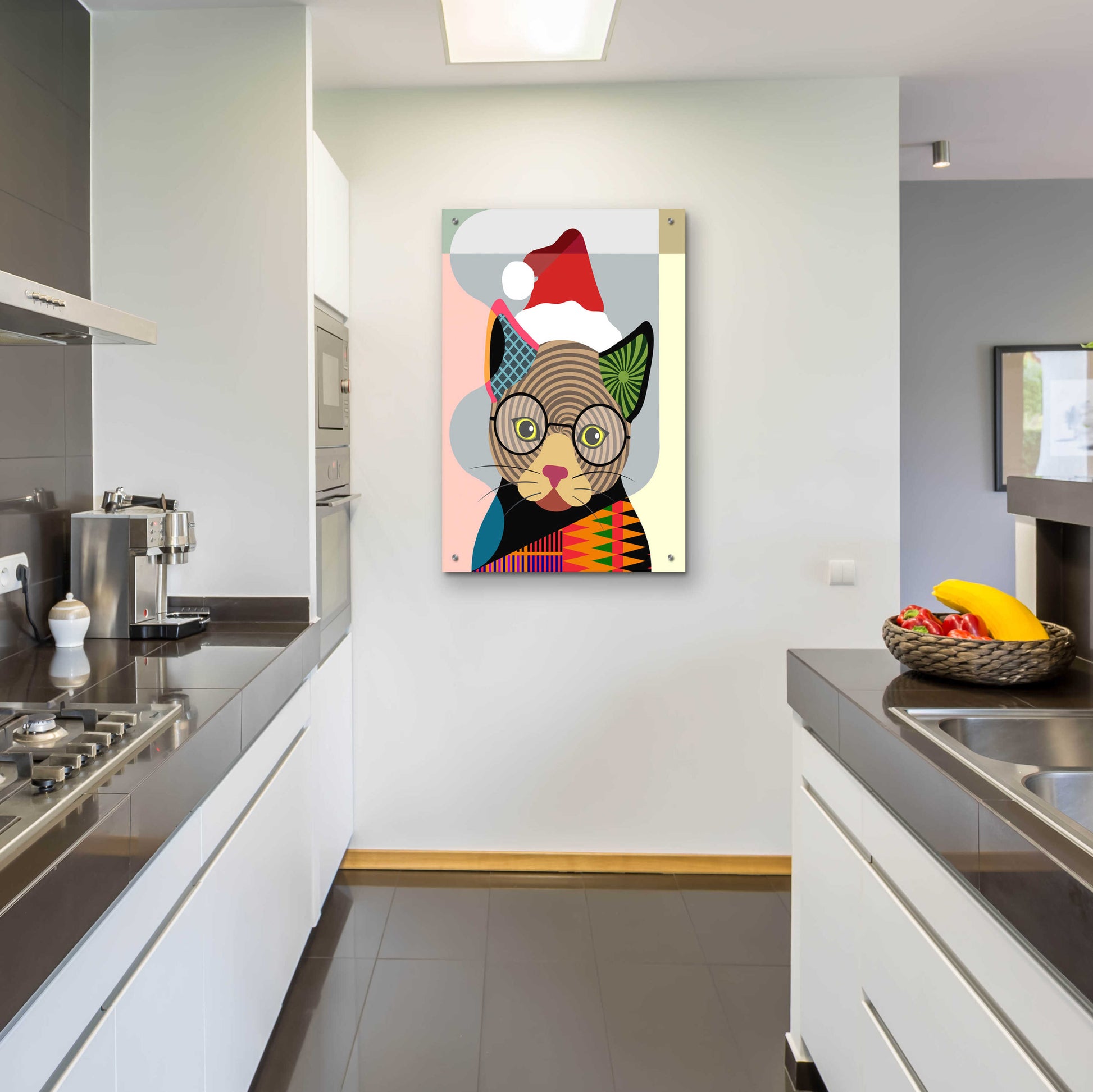 Epic Art 'Santa Kitty' by Lanre Adefioyue, Acrylic Glass Wall Art,24x36