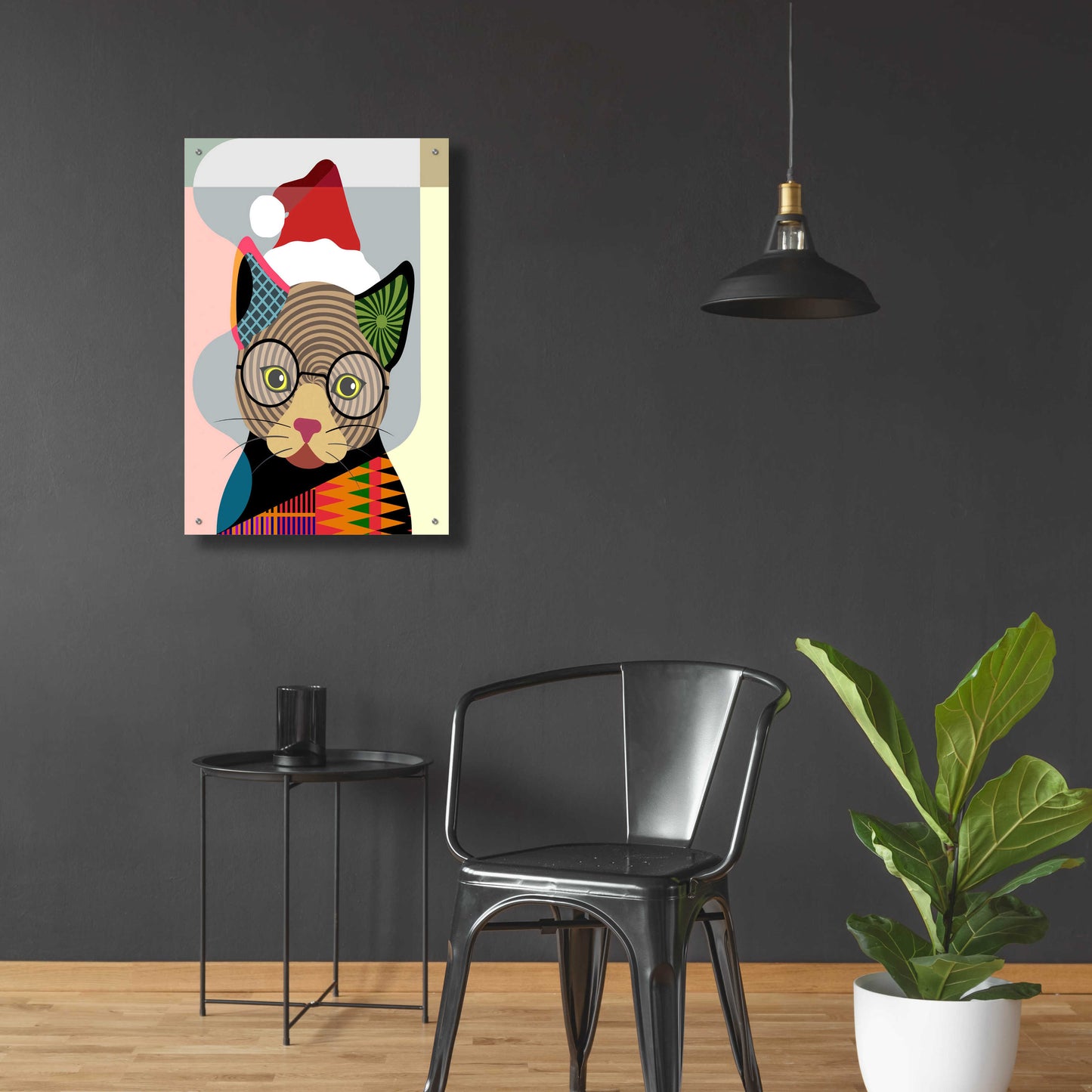 Epic Art 'Santa Kitty' by Lanre Adefioyue, Acrylic Glass Wall Art,24x36