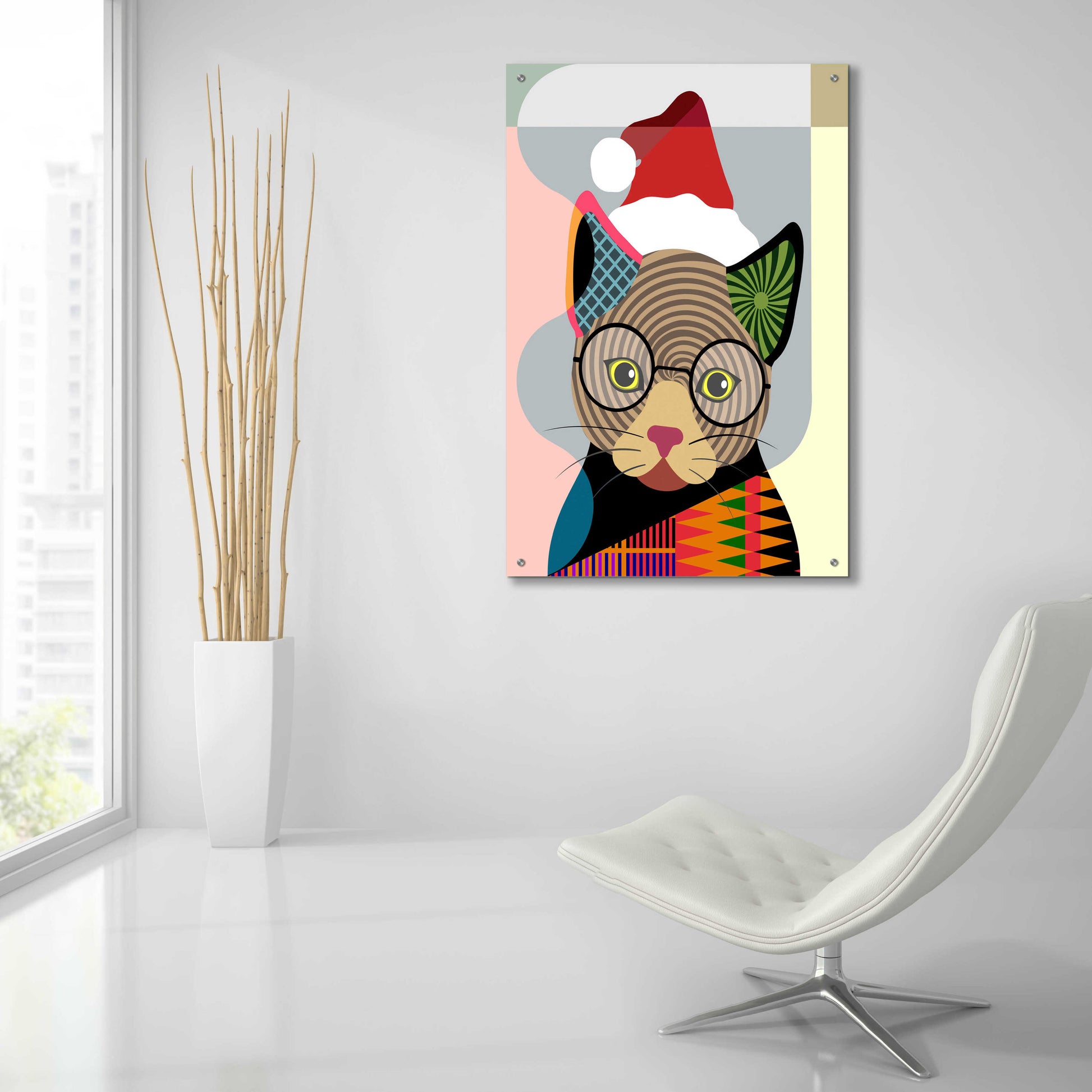 Epic Art 'Santa Kitty' by Lanre Adefioyue, Acrylic Glass Wall Art,24x36