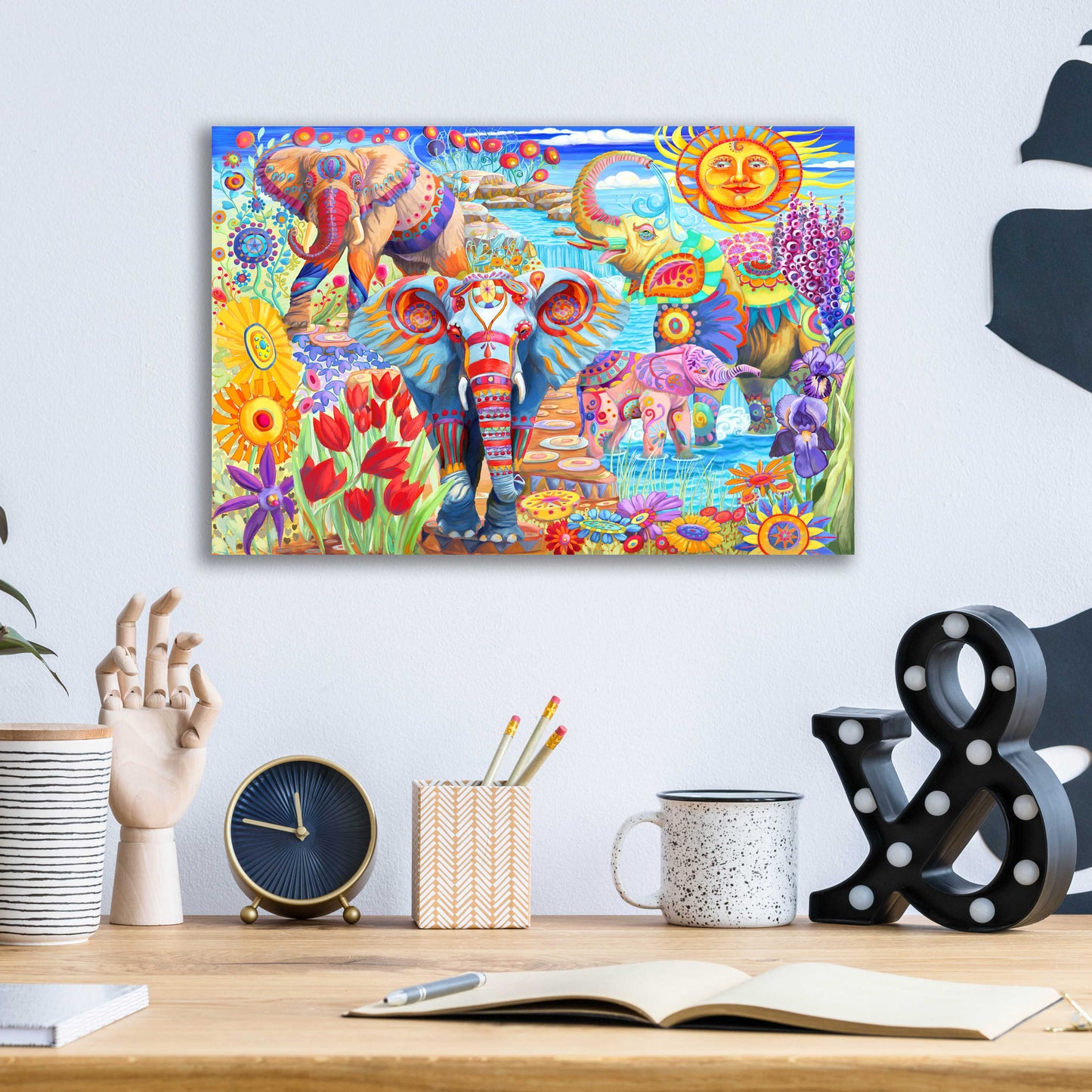 Epic Art 'Elephants in the Garden' by Laura Audi, Acrylic Glass Wall Art,16x12