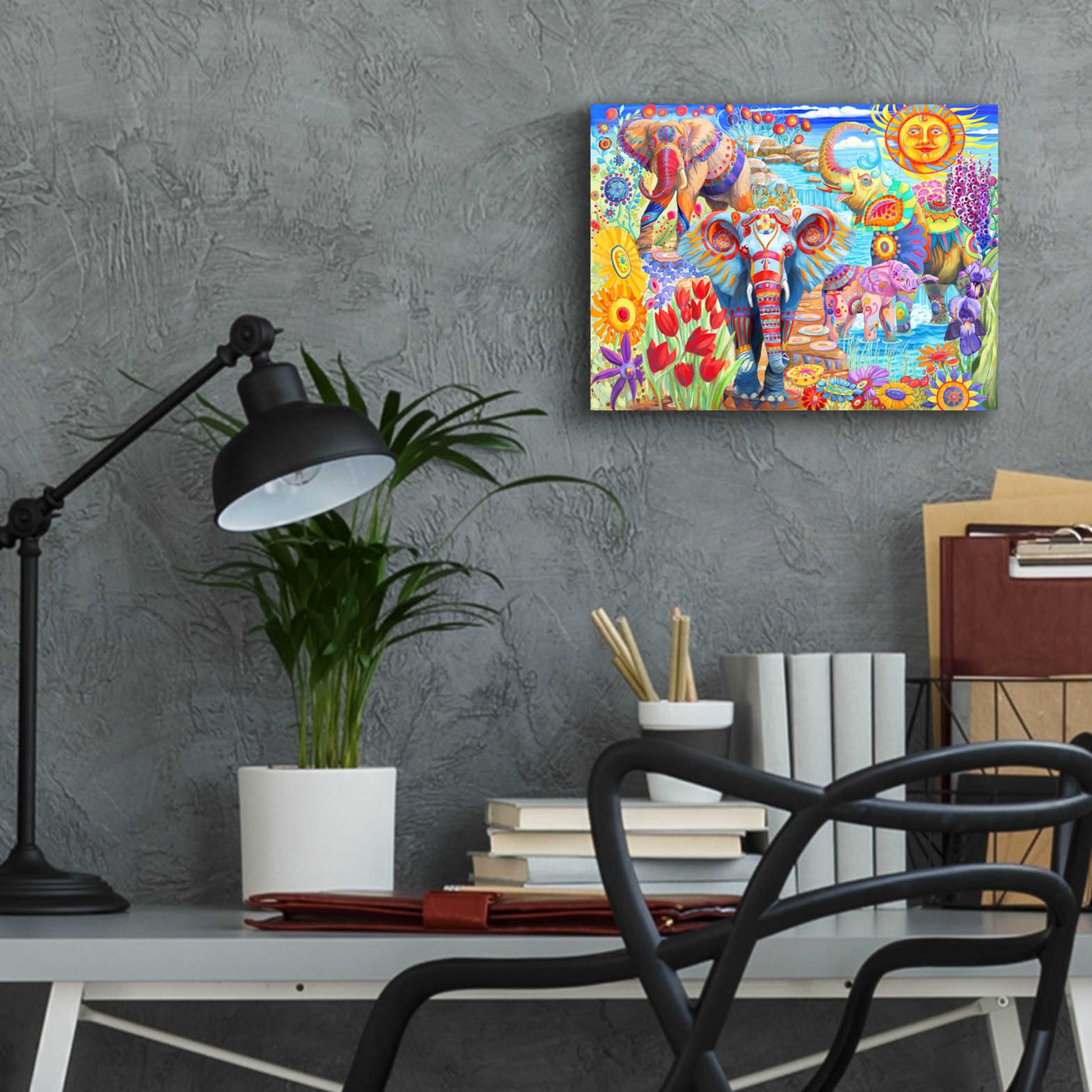 Epic Art 'Elephants in the Garden' by Laura Audi, Acrylic Glass Wall Art,16x12