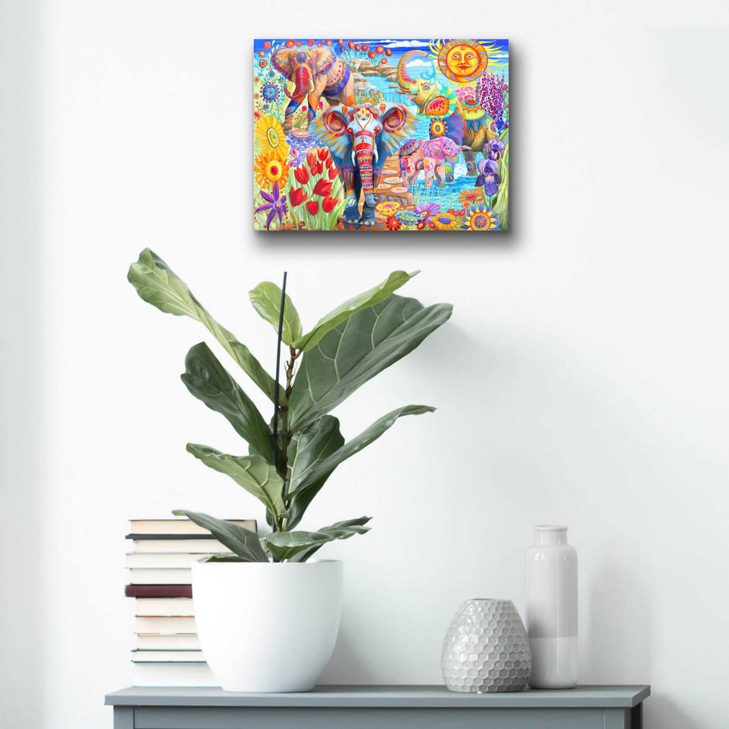 Epic Art 'Elephants in the Garden' by Laura Audi, Acrylic Glass Wall Art,16x12