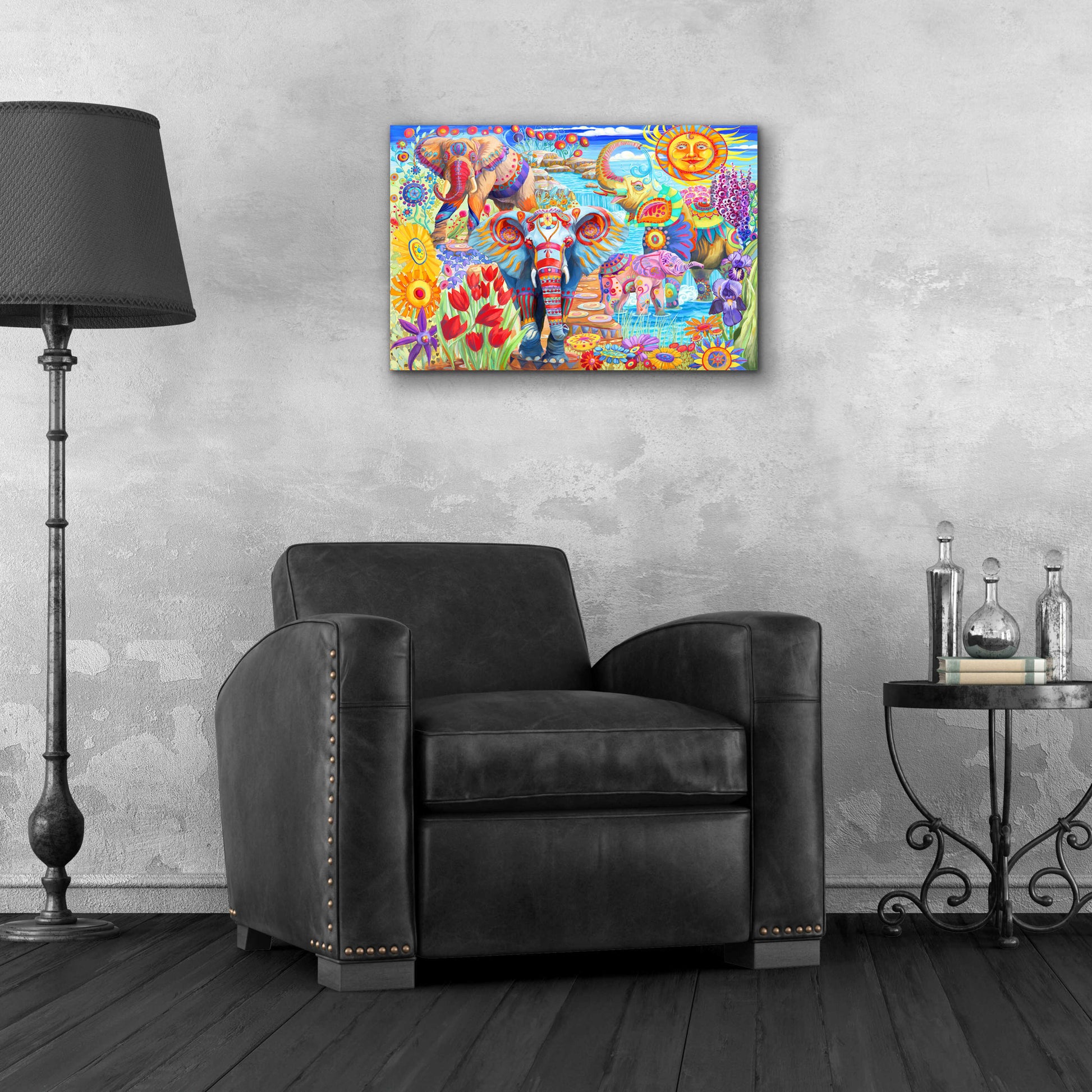 Epic Art 'Elephants in the Garden' by Laura Audi, Acrylic Glass Wall Art,24x16